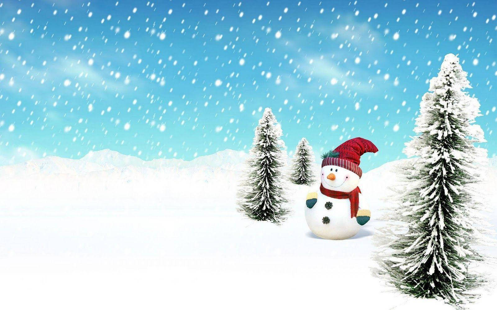 Snowman In Winter Field Background