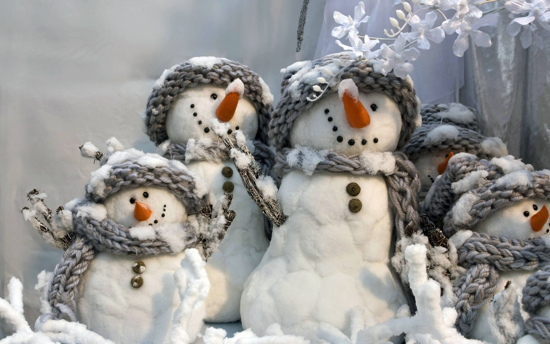 Snowman With Grey Knitted Scarves Background