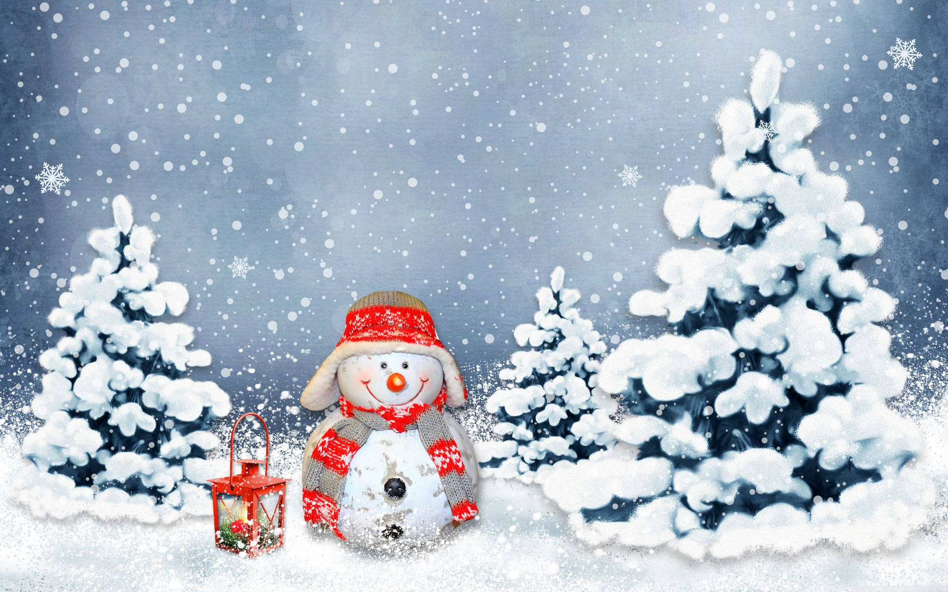 Snowman With Red Lamp Background