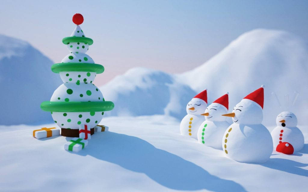 Snowmen And Snow Tree Funny Christmas Background