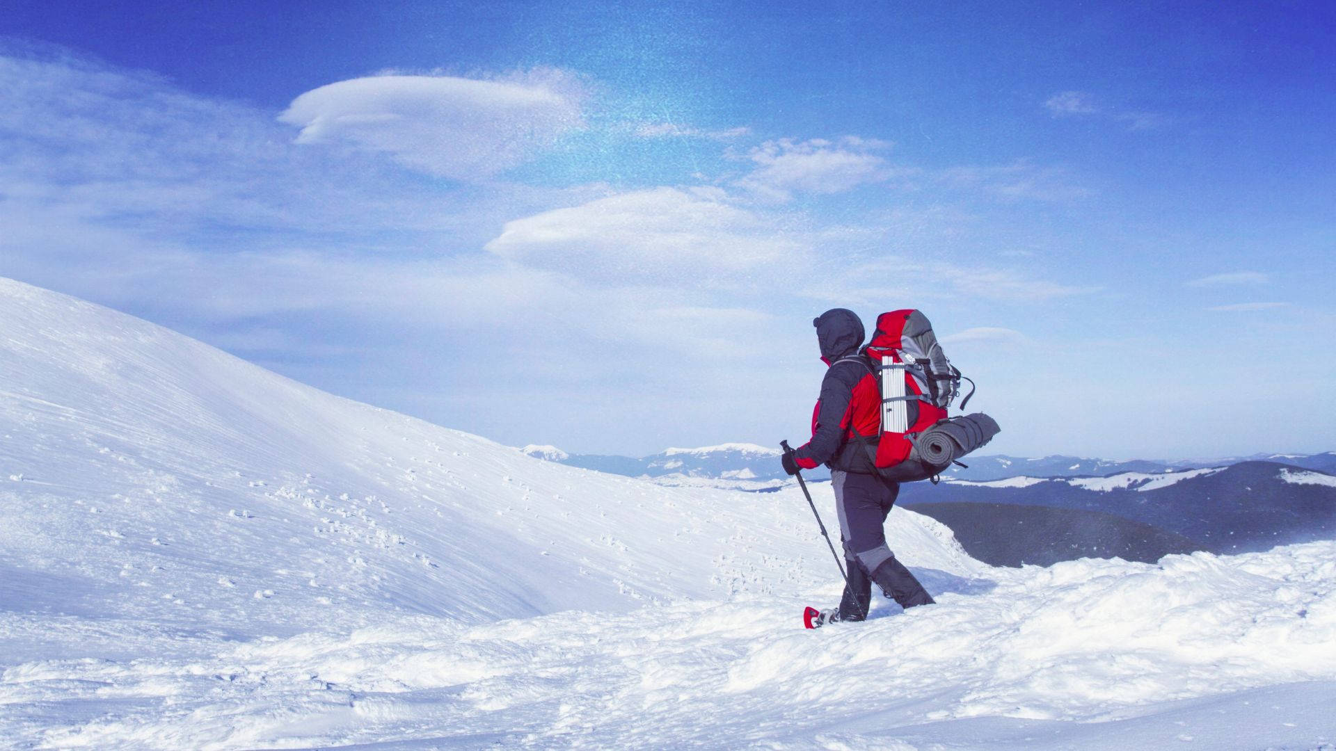 Snowshoeing Blue Sky Background