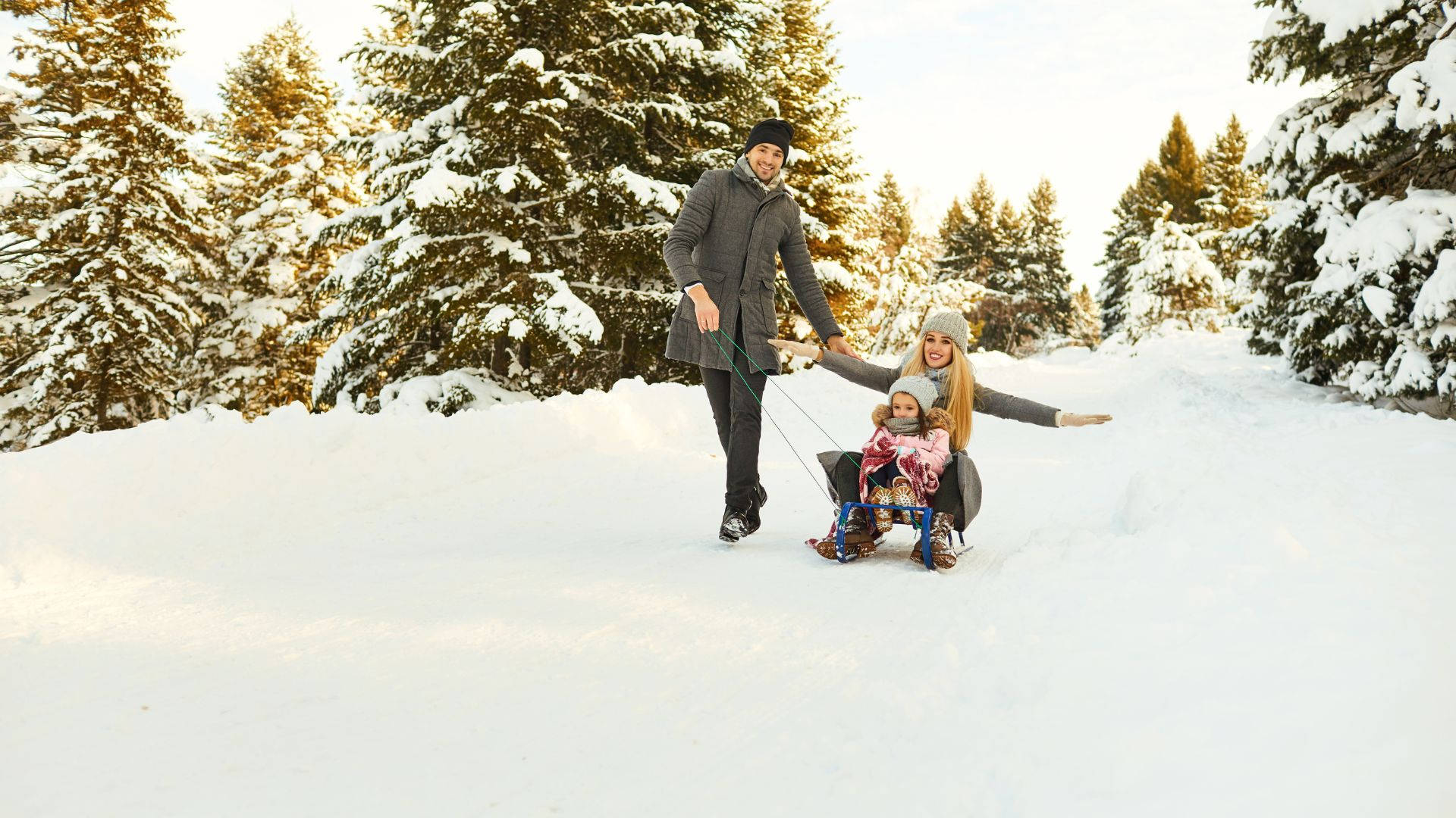 Snowshoeing Happy Family