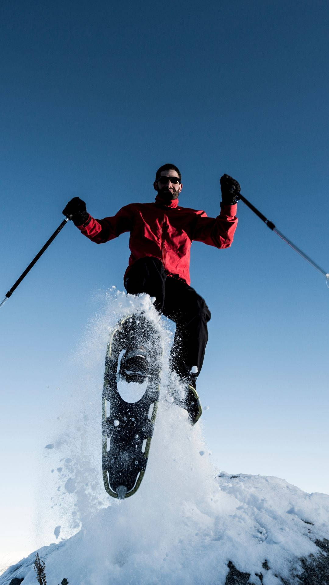 Snowshoeing Jump Pose Background