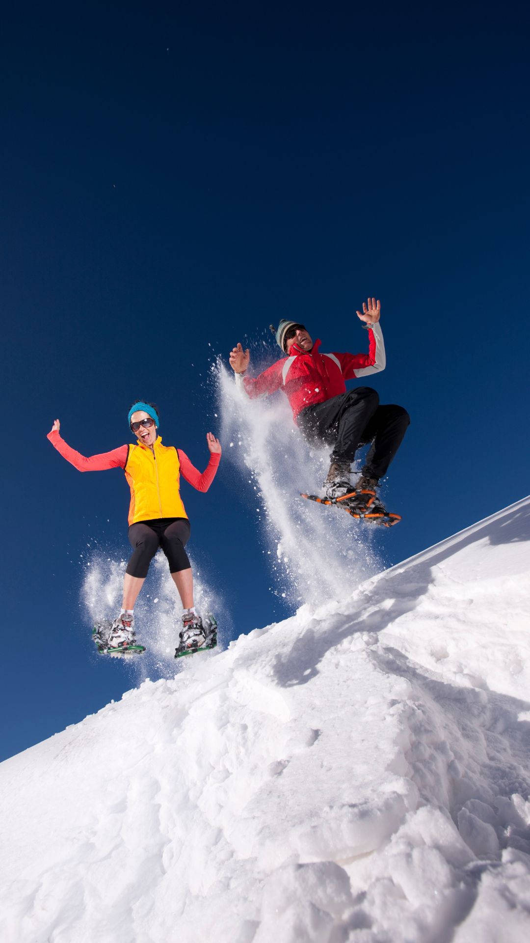 Snowshoeing Snow Mountain Jump Pose Background