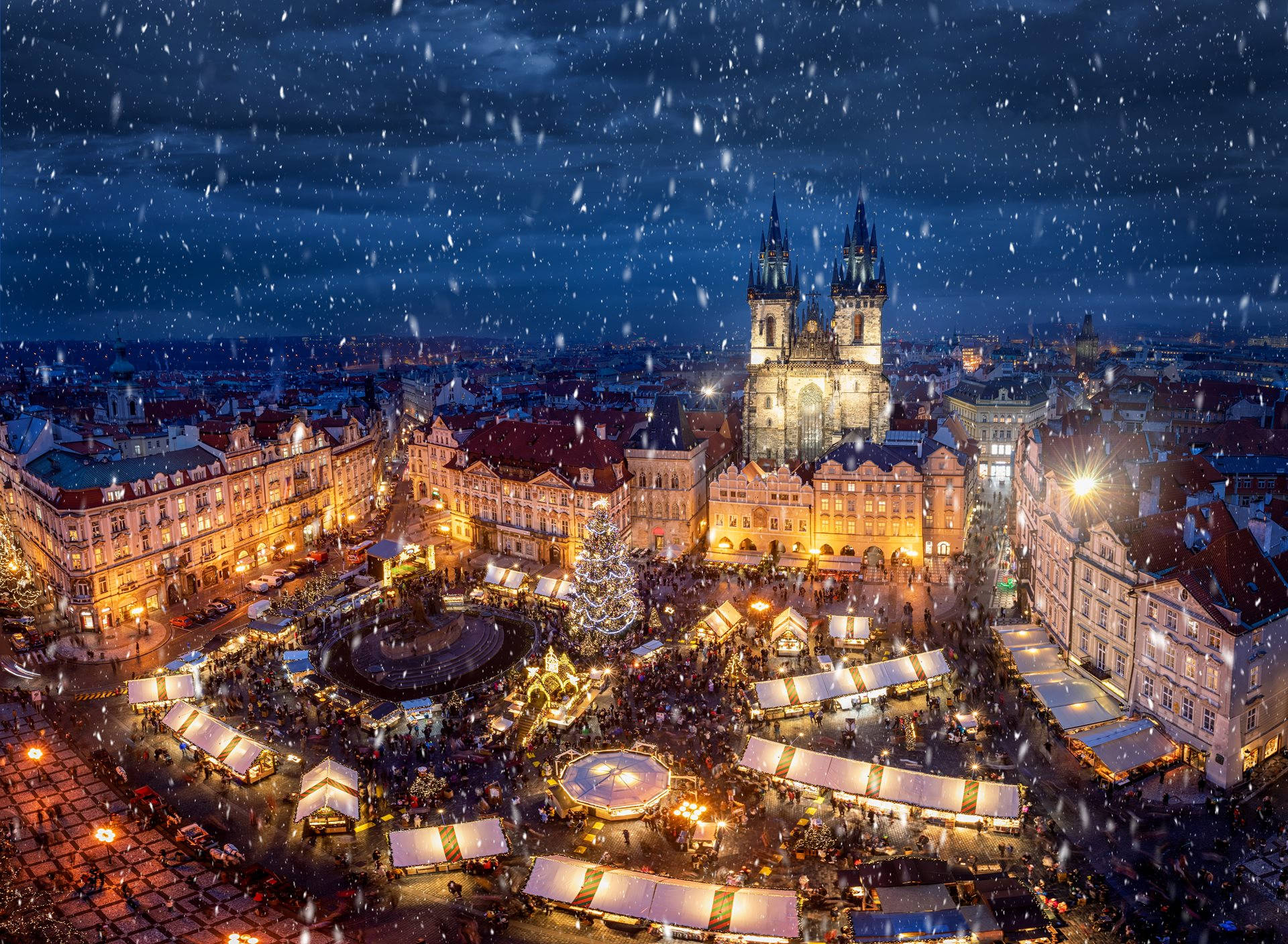 Snowy Aerial Prague Background