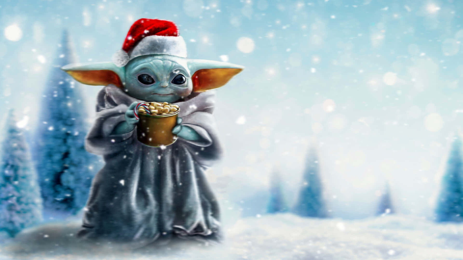 Snowy Baby Yoda Christmas Background