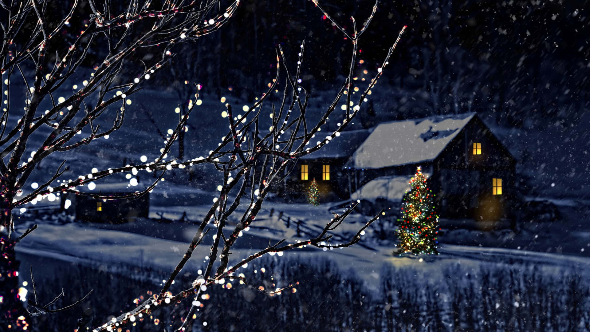 Snowy Cabin High Resolution Christmas Desktop Background