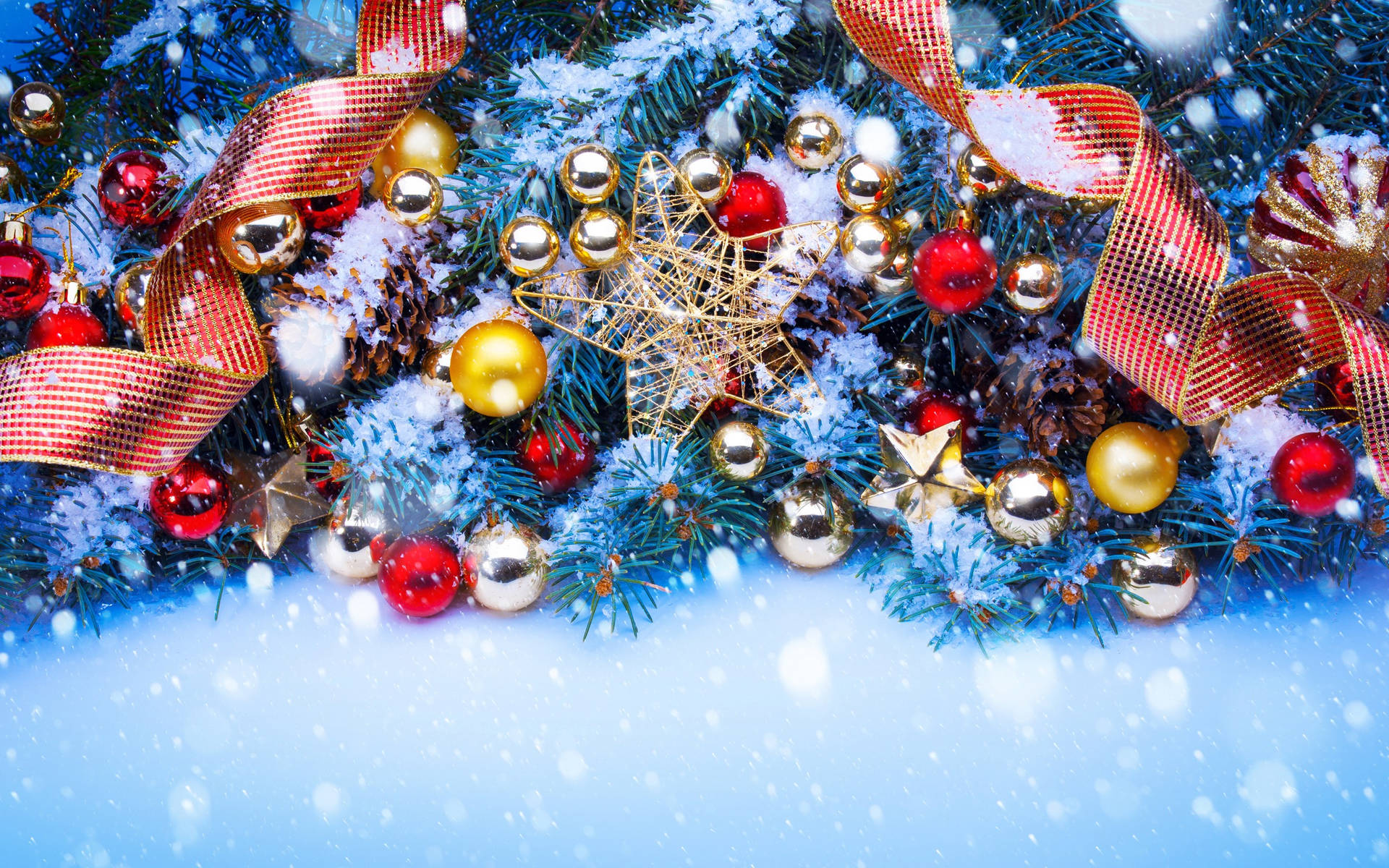 Snowy Christmas Ornaments Background