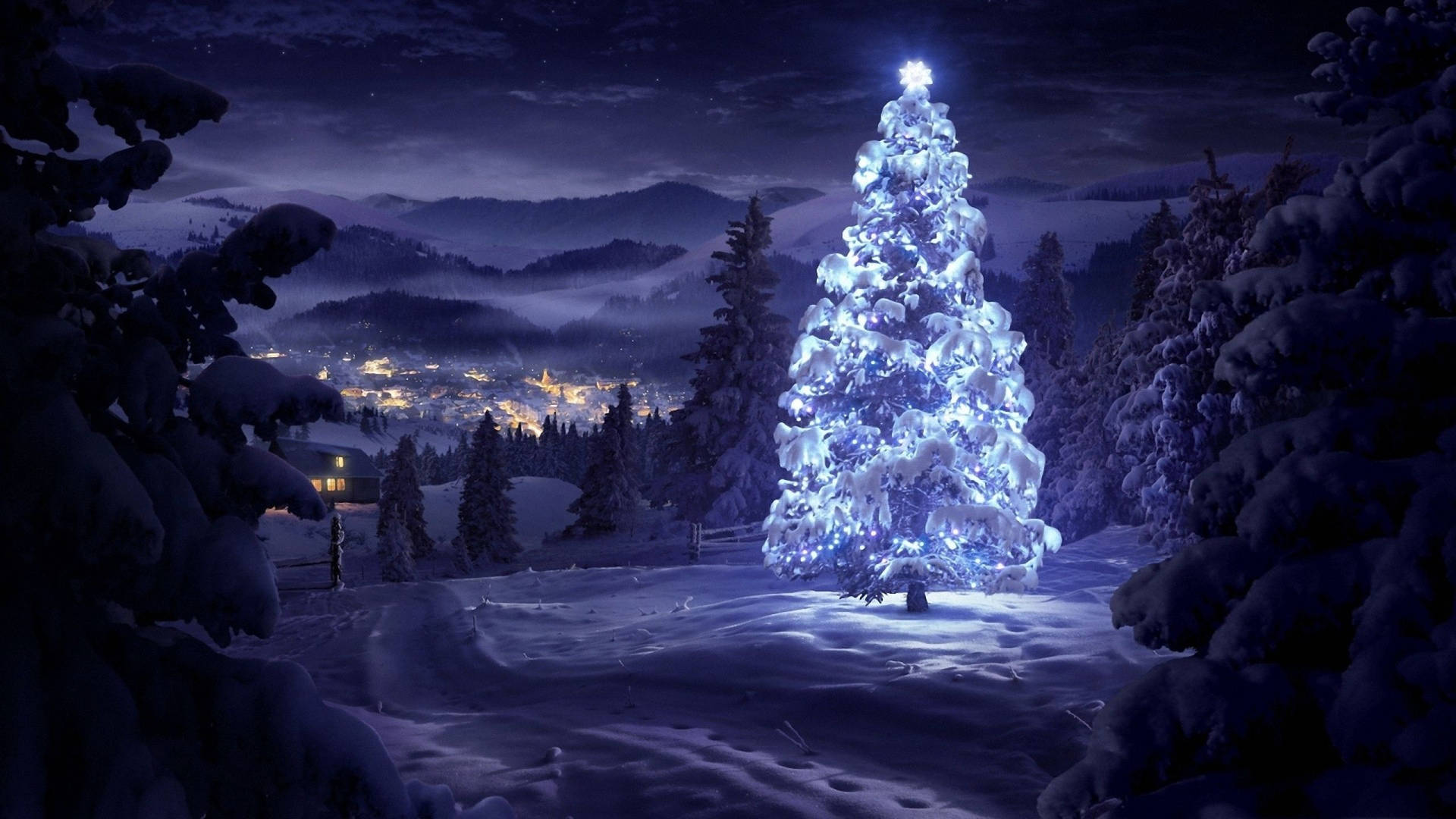 Snowy Christmas Tree Background