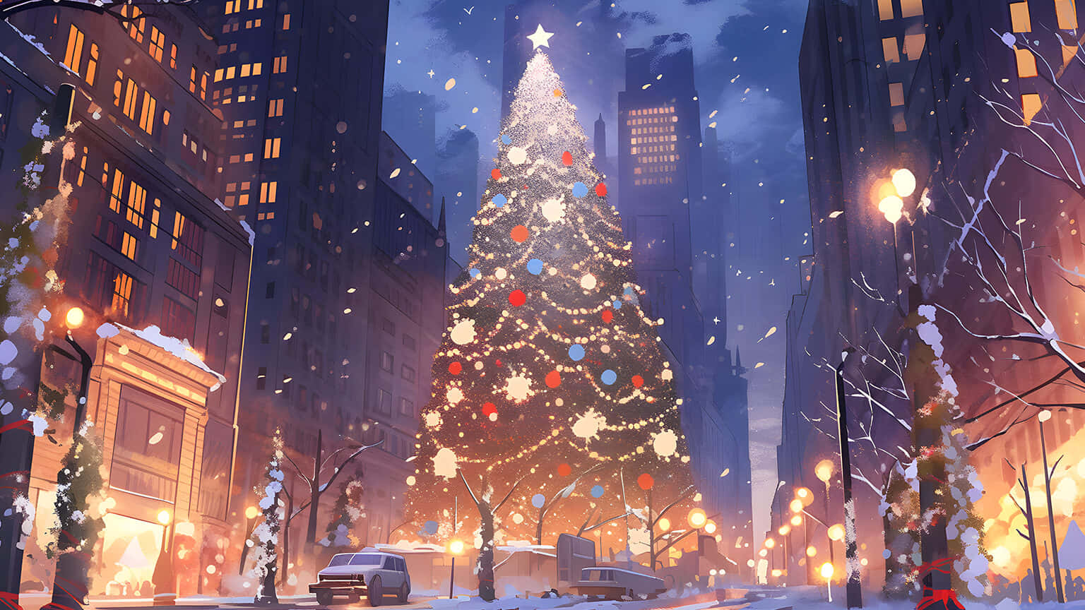 Snowy_ Christmas_ Tree_ Urban_ Setting.jpg Background