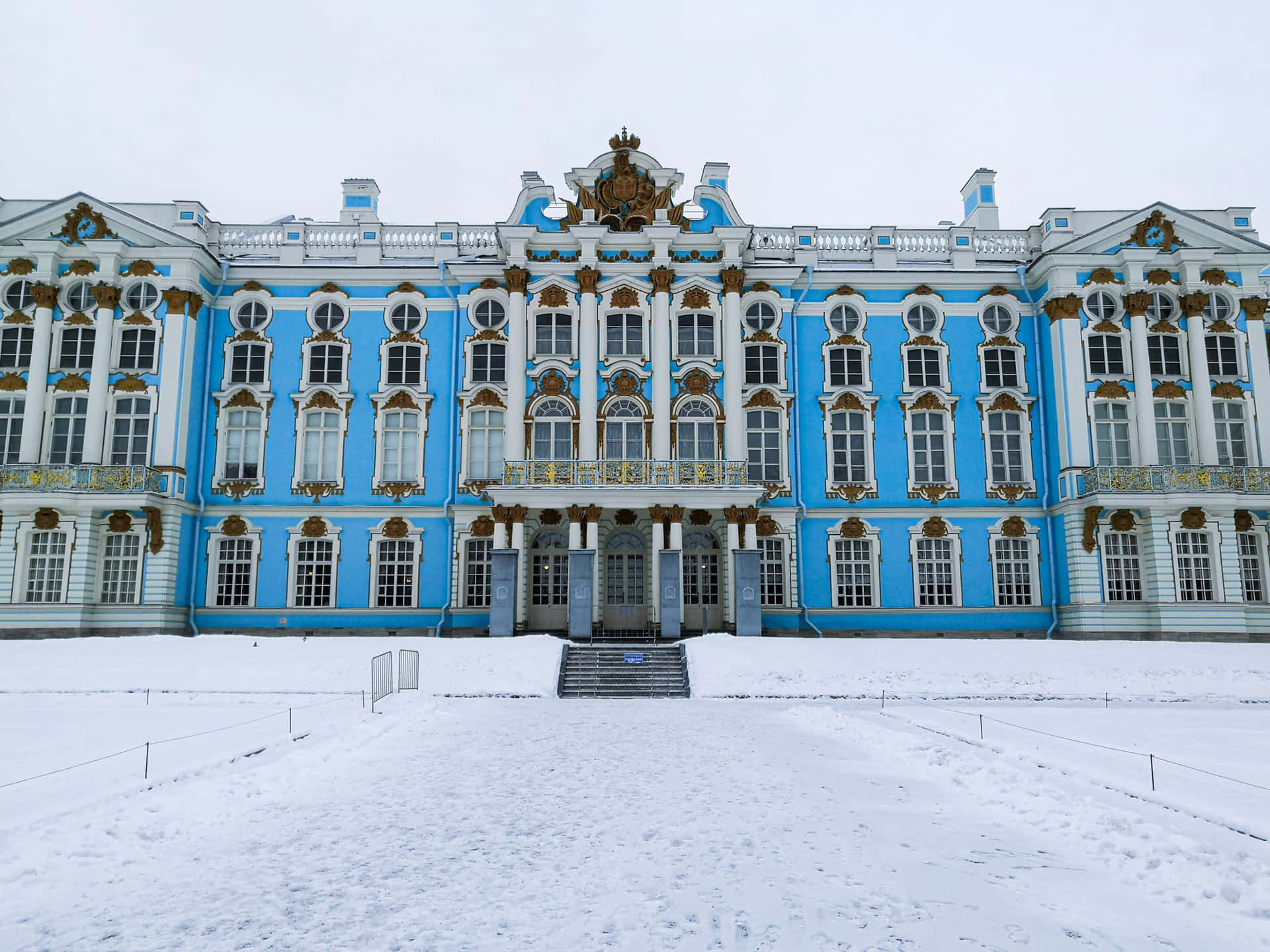 Snowy Front Of Catherine Palace