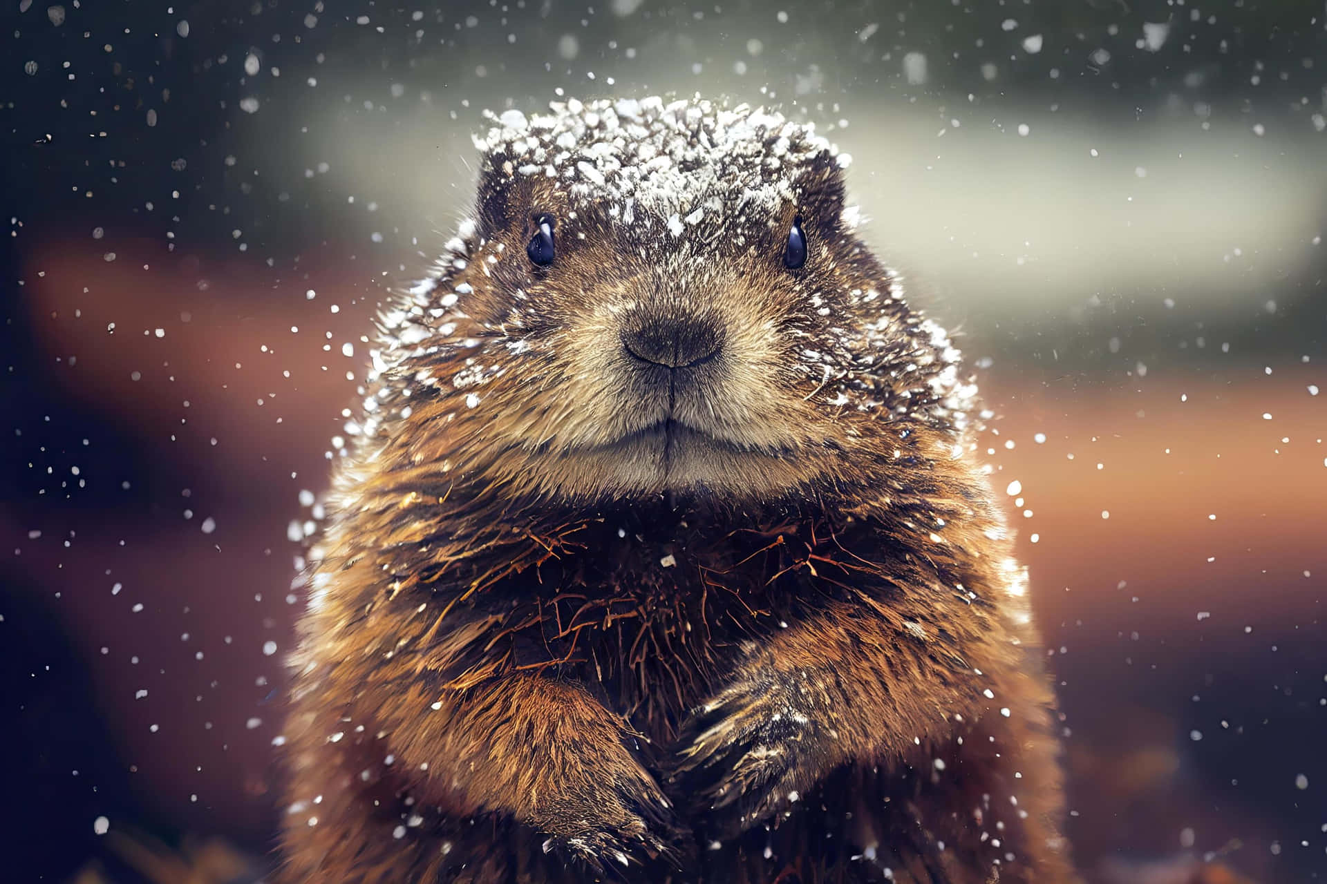 Snowy Groundhog Portrait