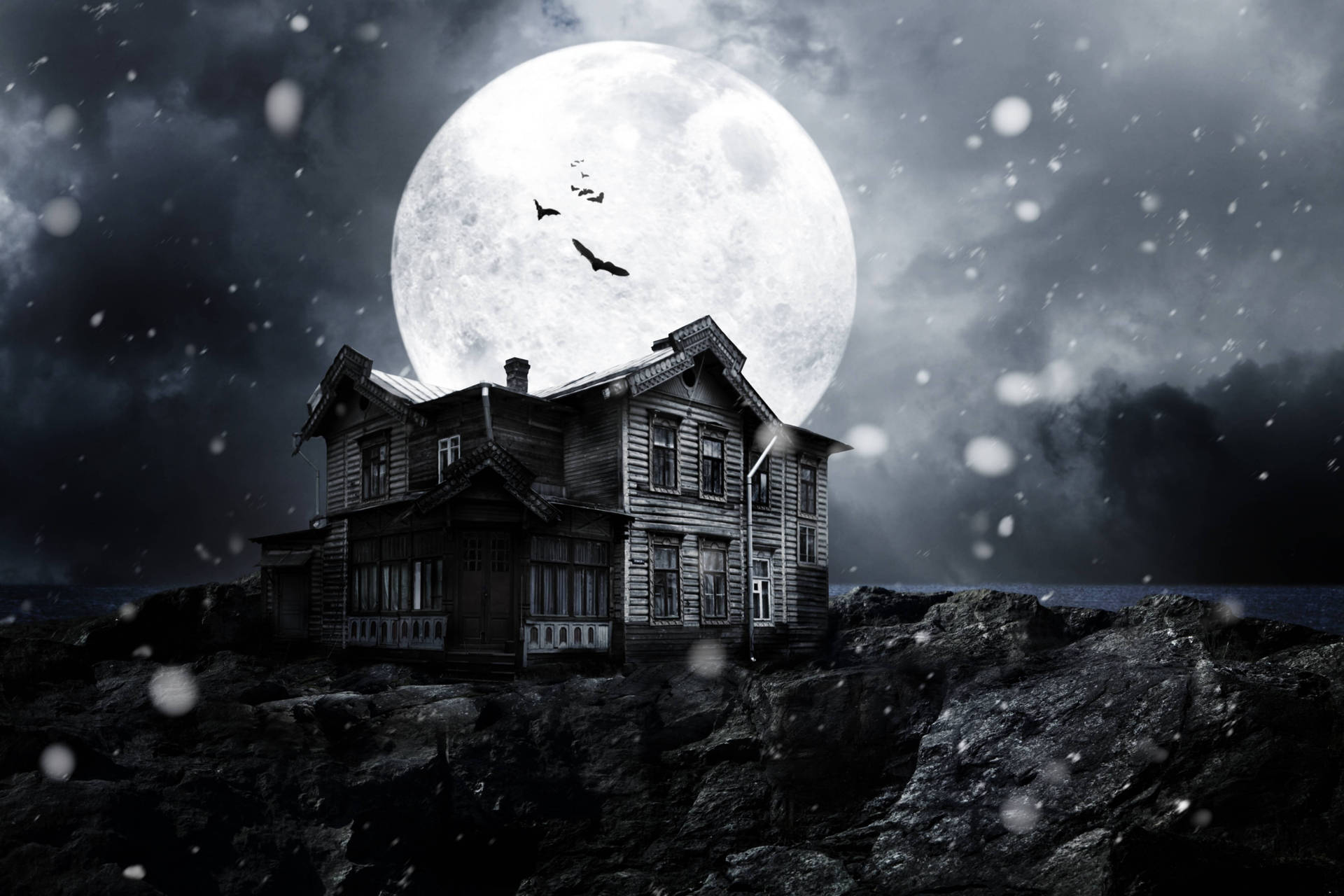 Snowy Haunted House Background