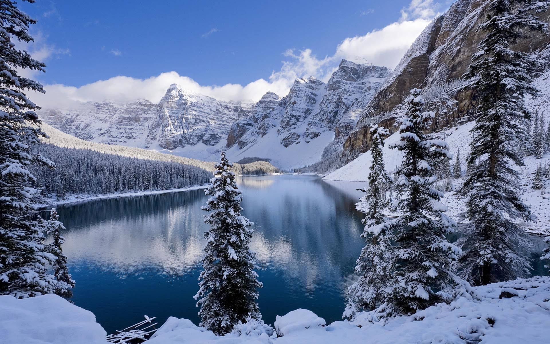 Snowy Lake Winter Landscape Background