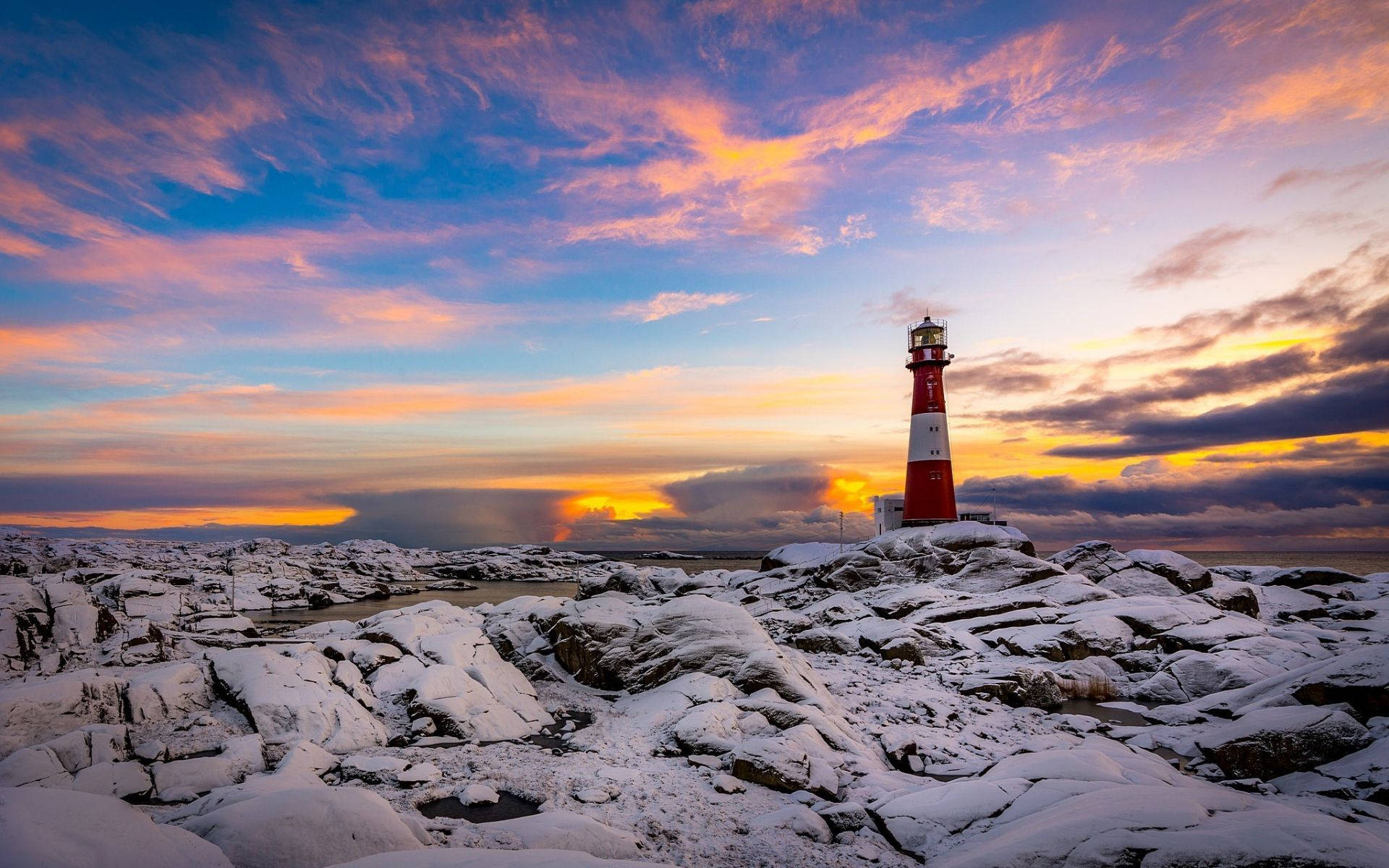 Snowy Lighthouse Background