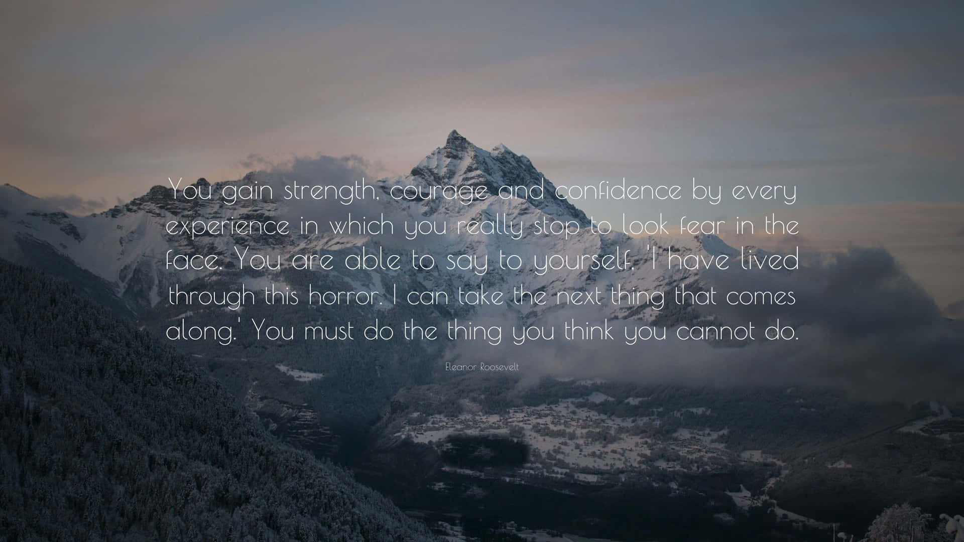 Snowy Mountain Confidence Quote Desktop Background