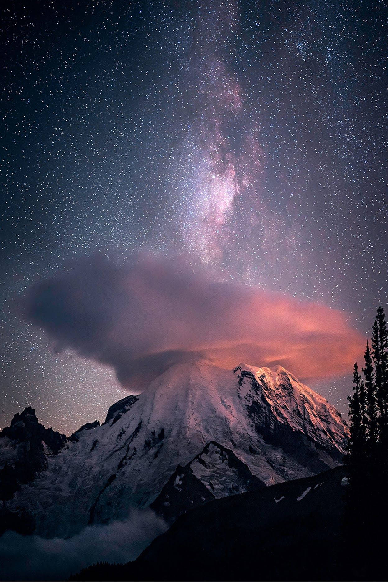 Snowy Mountain Peak On Starry Night Iphone Background