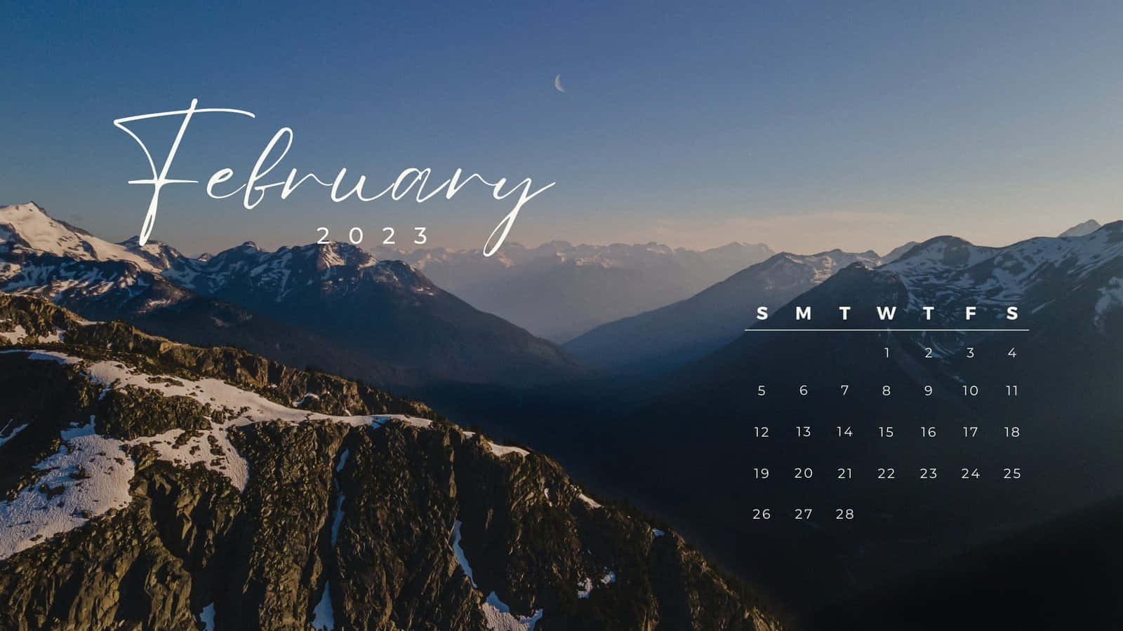 Snowy Mountain Tops 2023 February Calendar Background