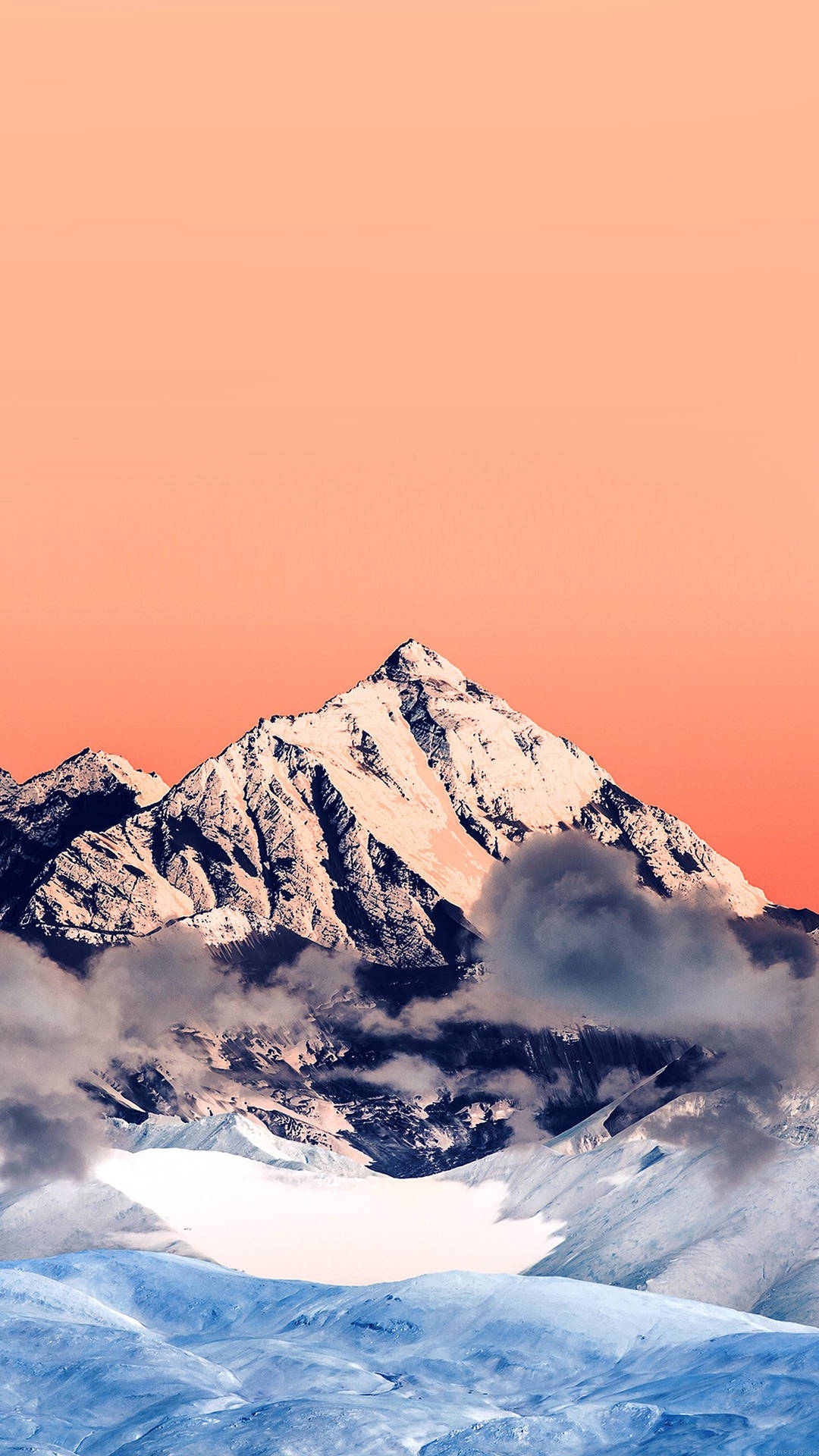 Snowy Moutain And Orange Sky Smartphone Background Background