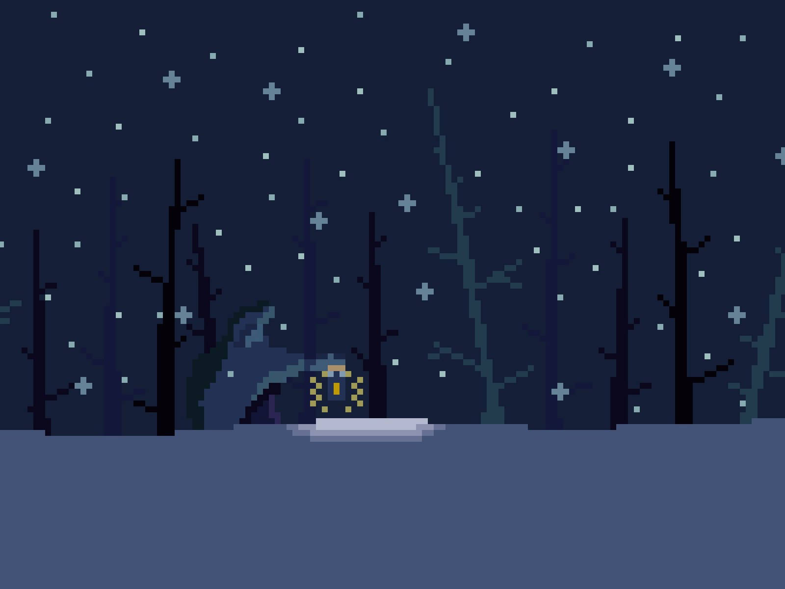 Snowy Night In Forest Aesthetic Pixel Art