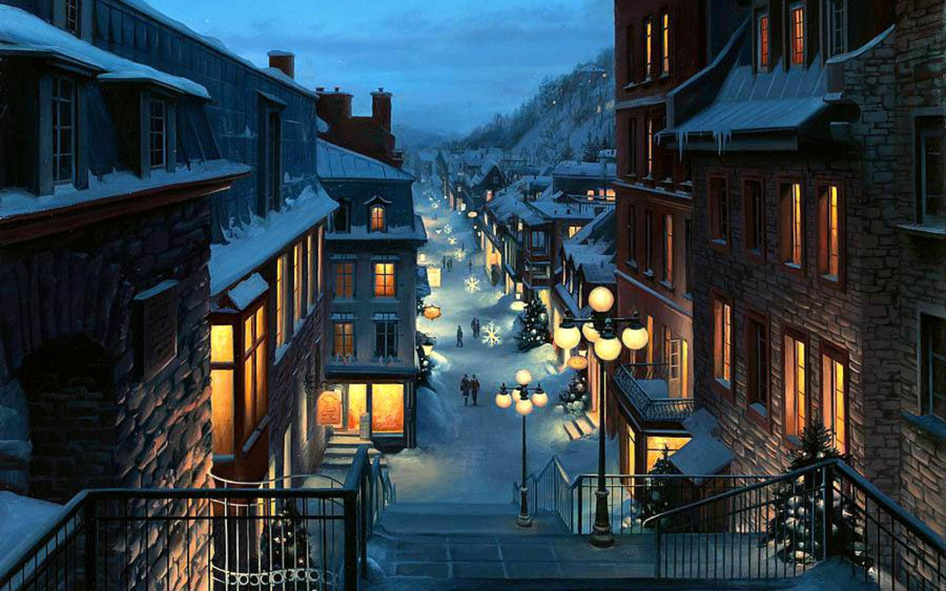 Snowy Quebec City After Dark Background