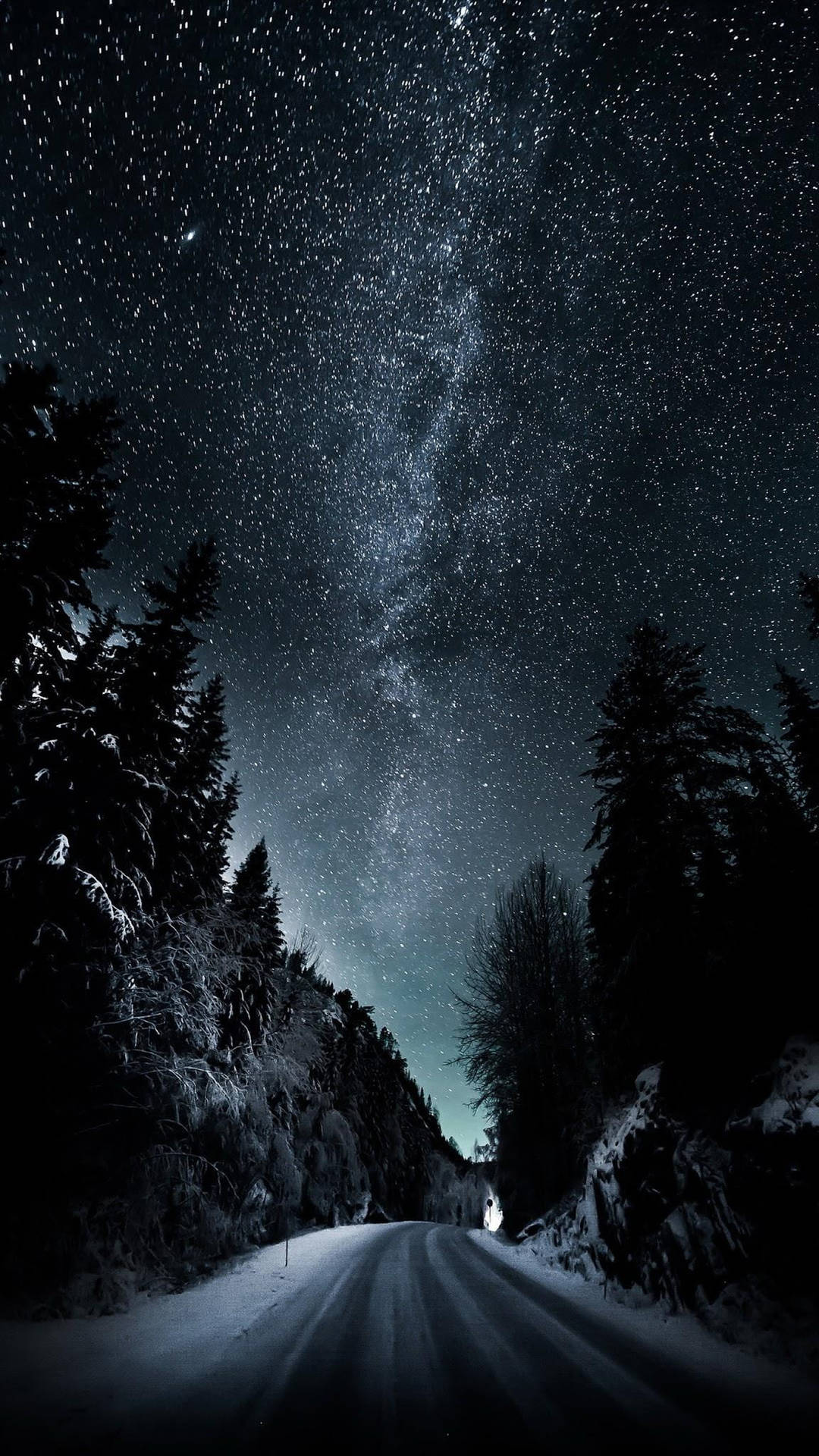 Snowy Road Starry Sky Background