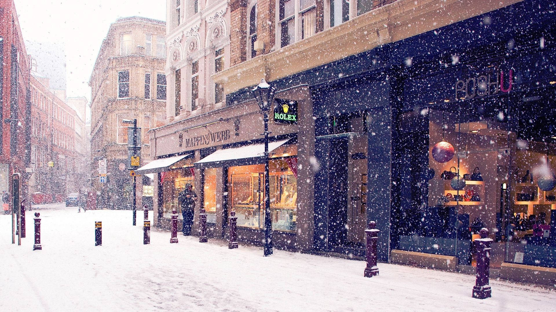 Snowy Shopping Malls Background
