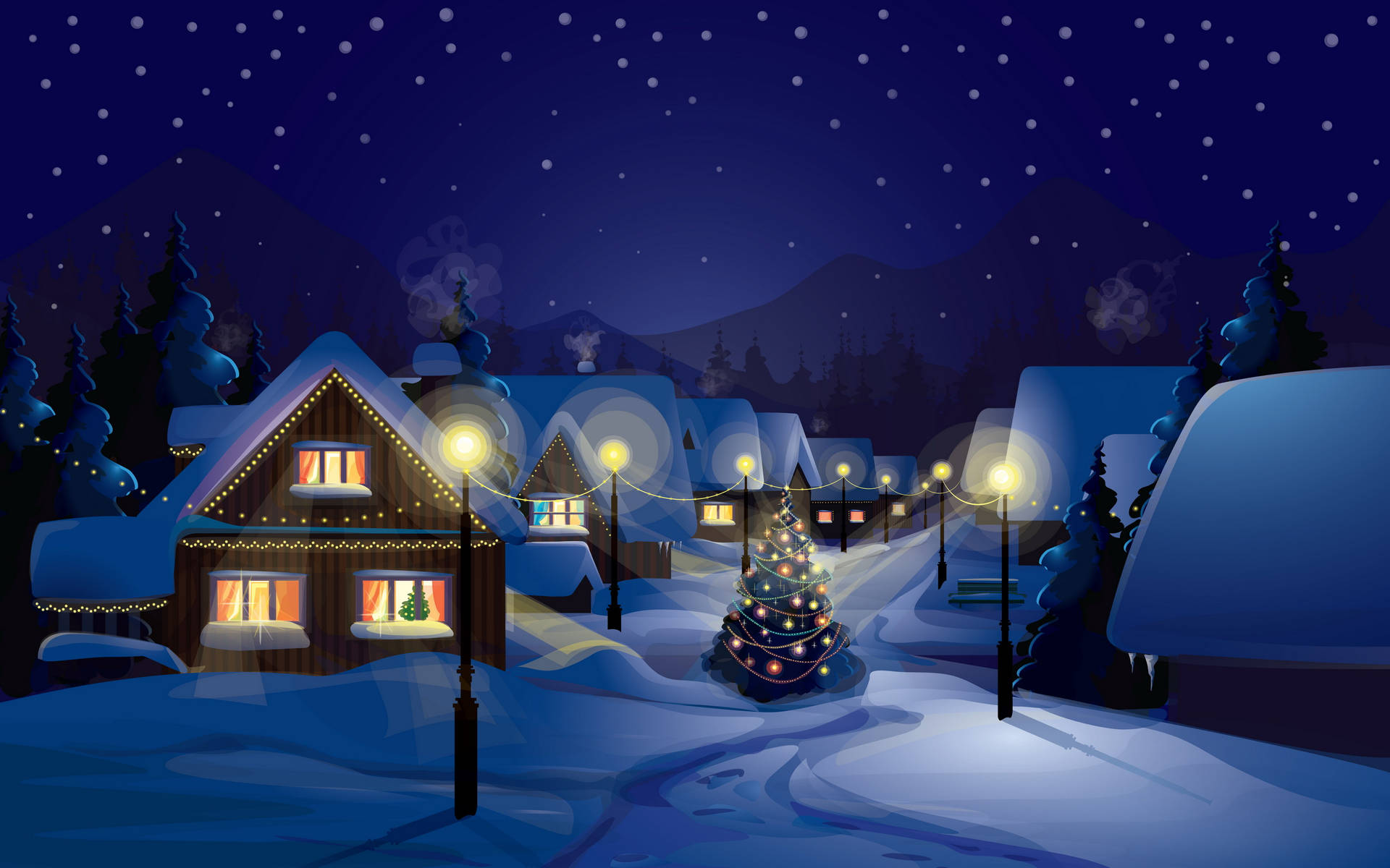 Snowy Village Christmas Holiday Desktop Background