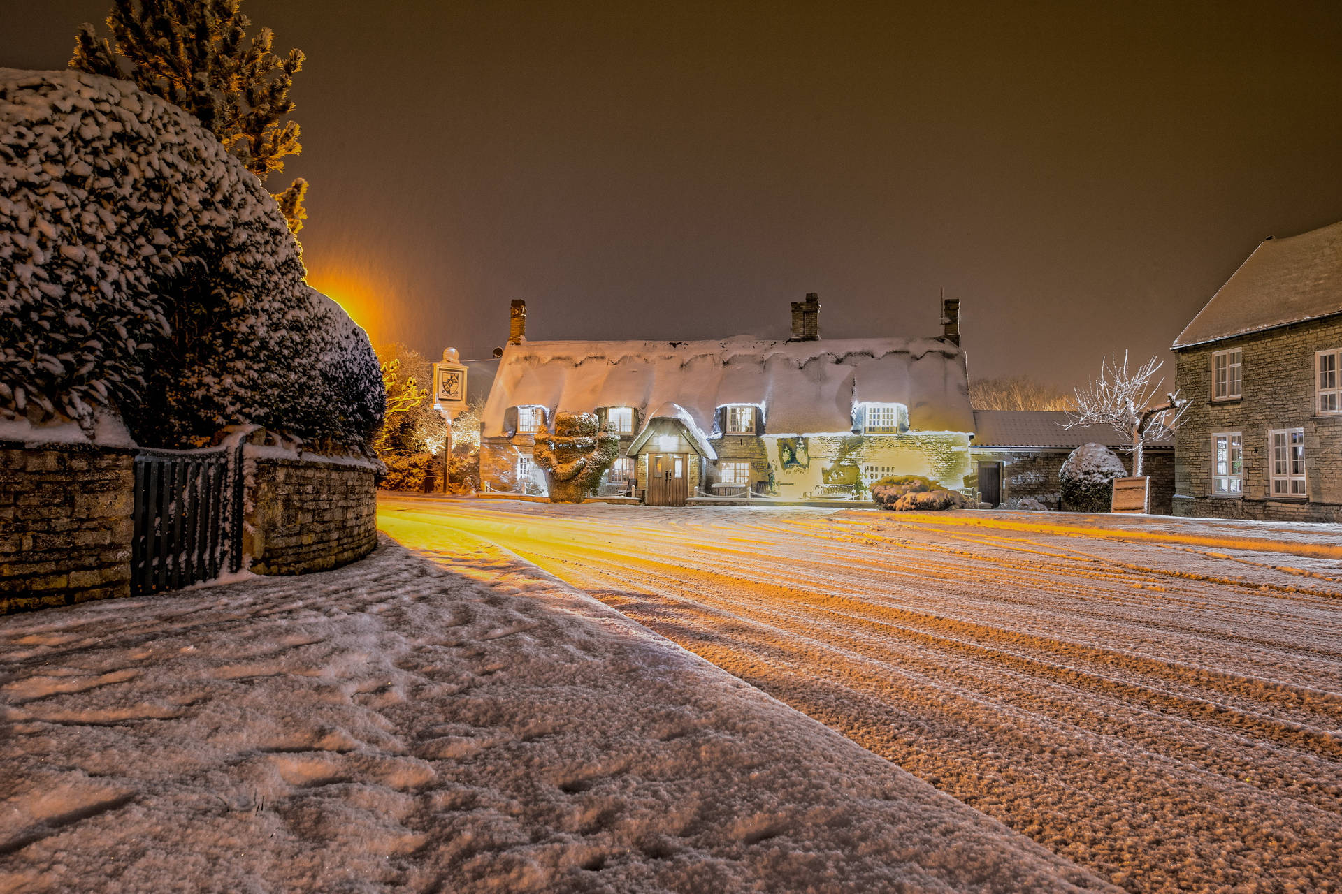 Snowy Village In England Background