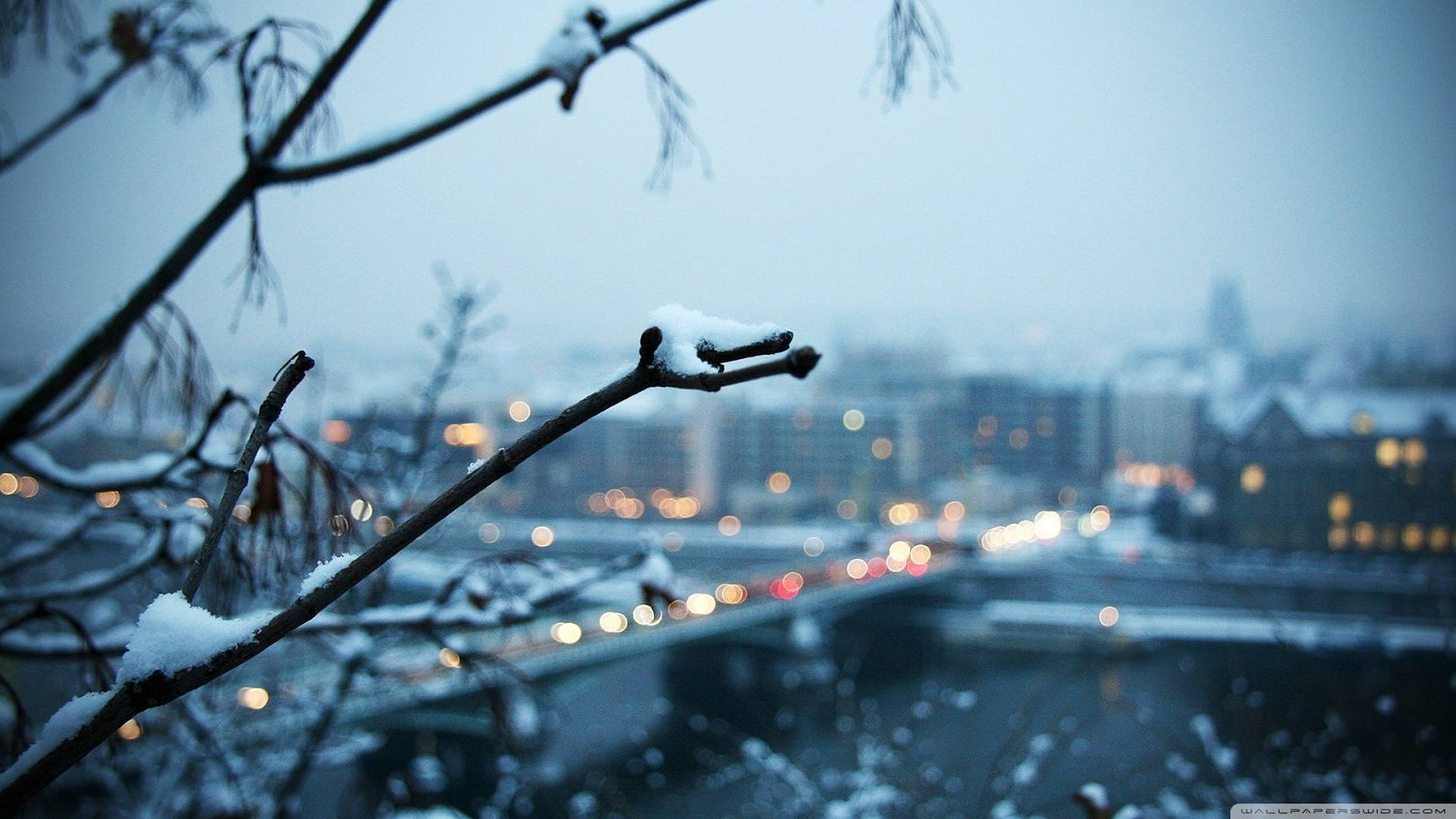 Snowy Weather In City Background