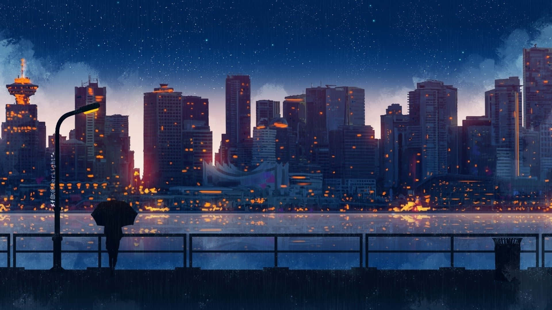 Soak In The Vibrant Rain Of The Anime World Background