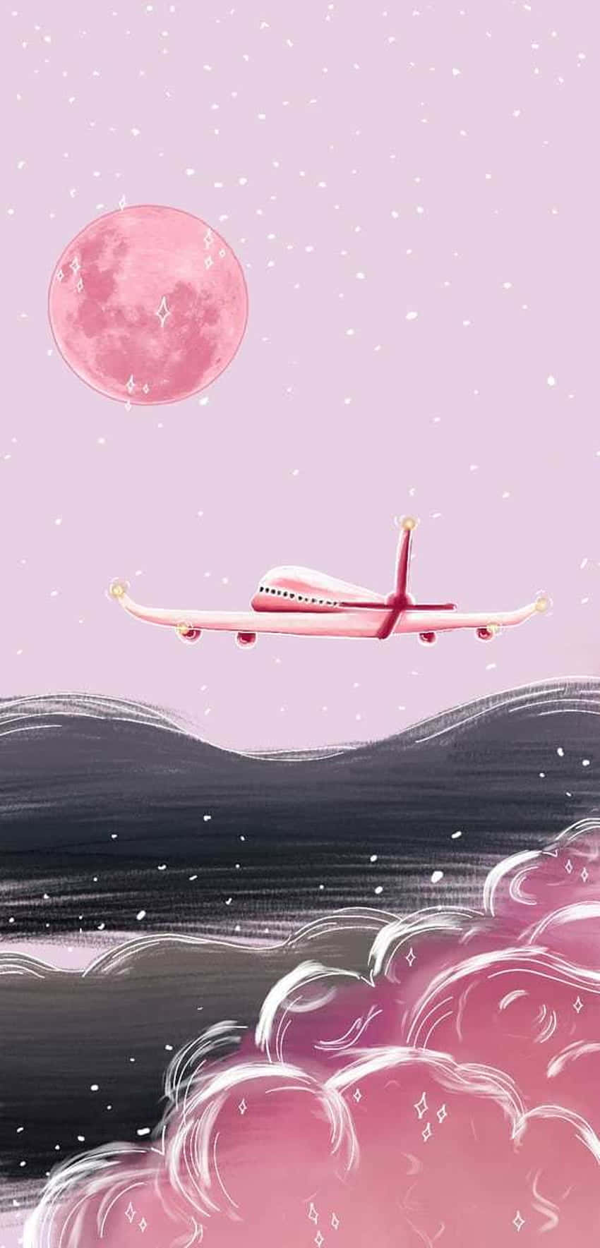 Soar High Above The Clouds In This Majestic Pink Plane Background