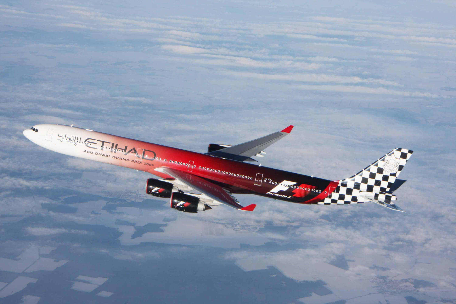 Soaring Etihad Red And White Airplane Background