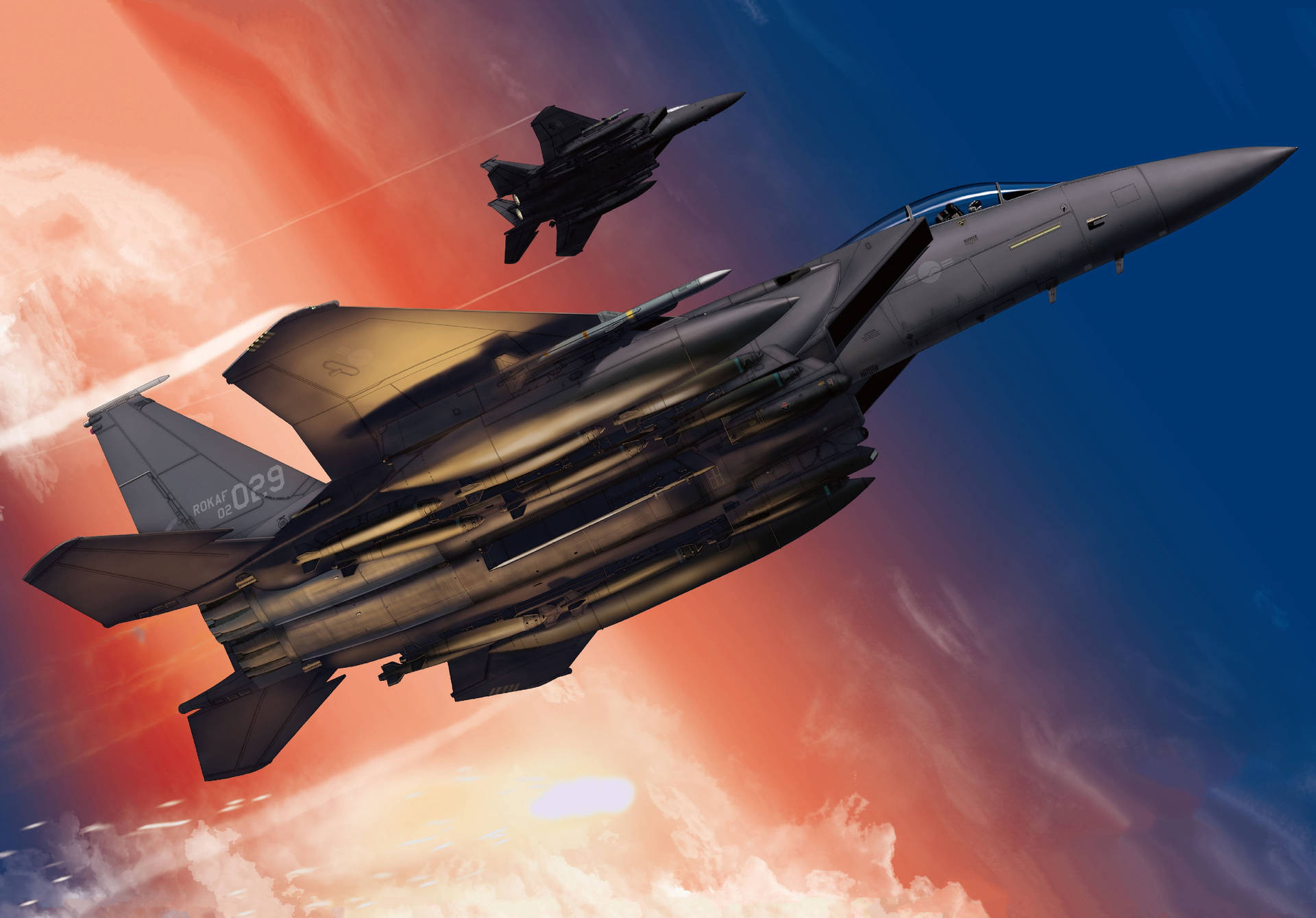 Soaring F-15e Jet Fighter Background