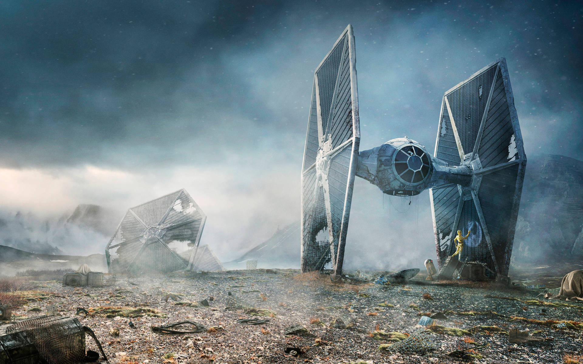 Soaring Into Battle In The Iconic Tie Fighter Background