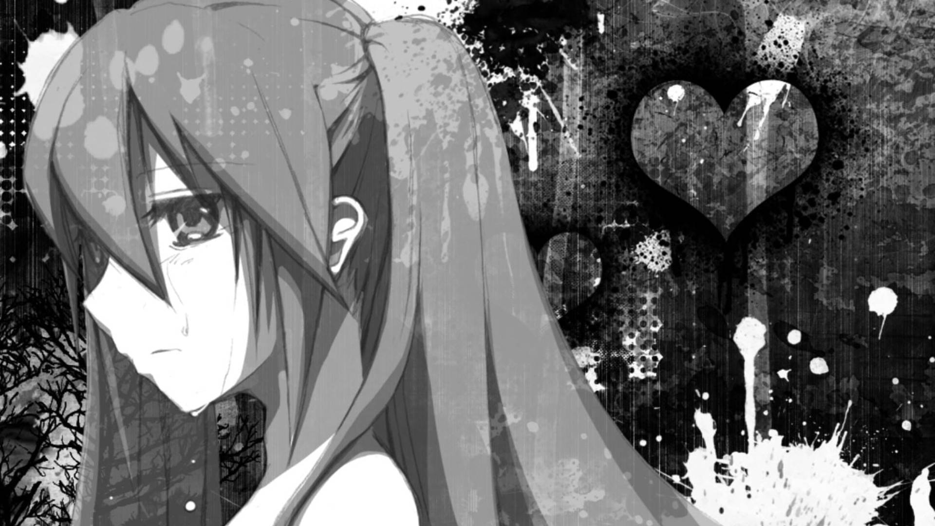 Sobbing Sad Anime Girl Black And White