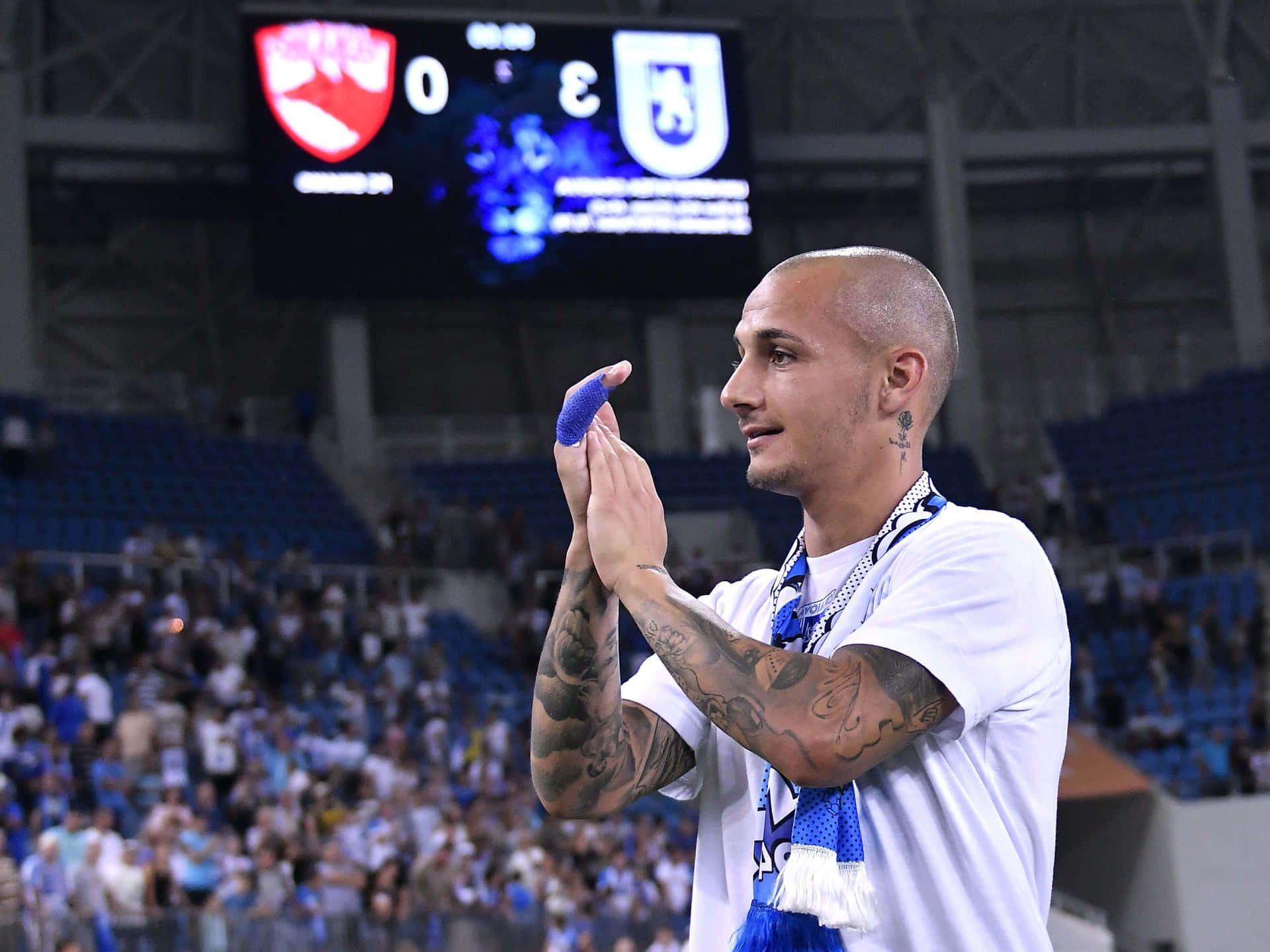 Soccer Player Applauding Crowd Stadium