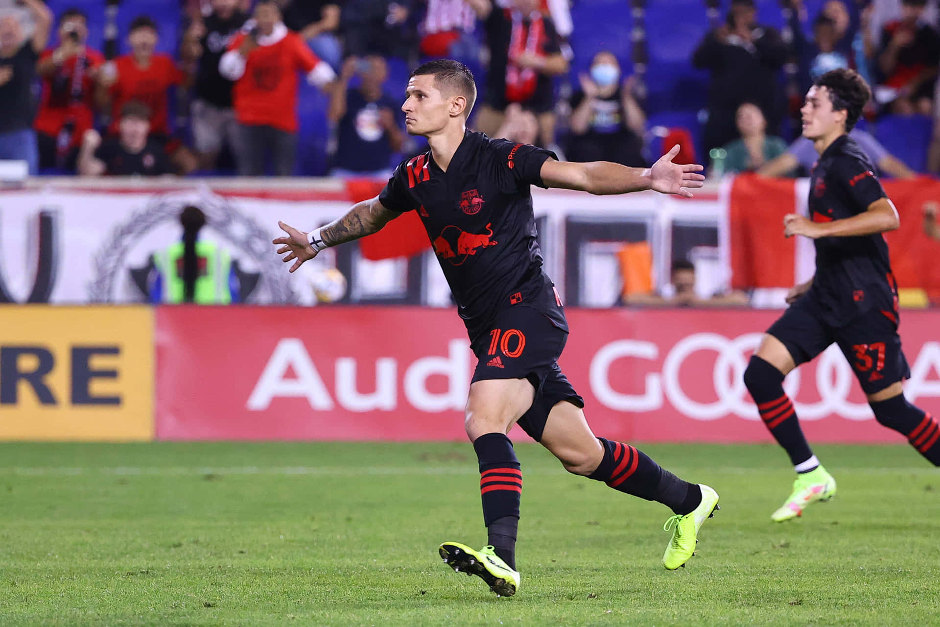 Soccer Player Celebrating Goal Background