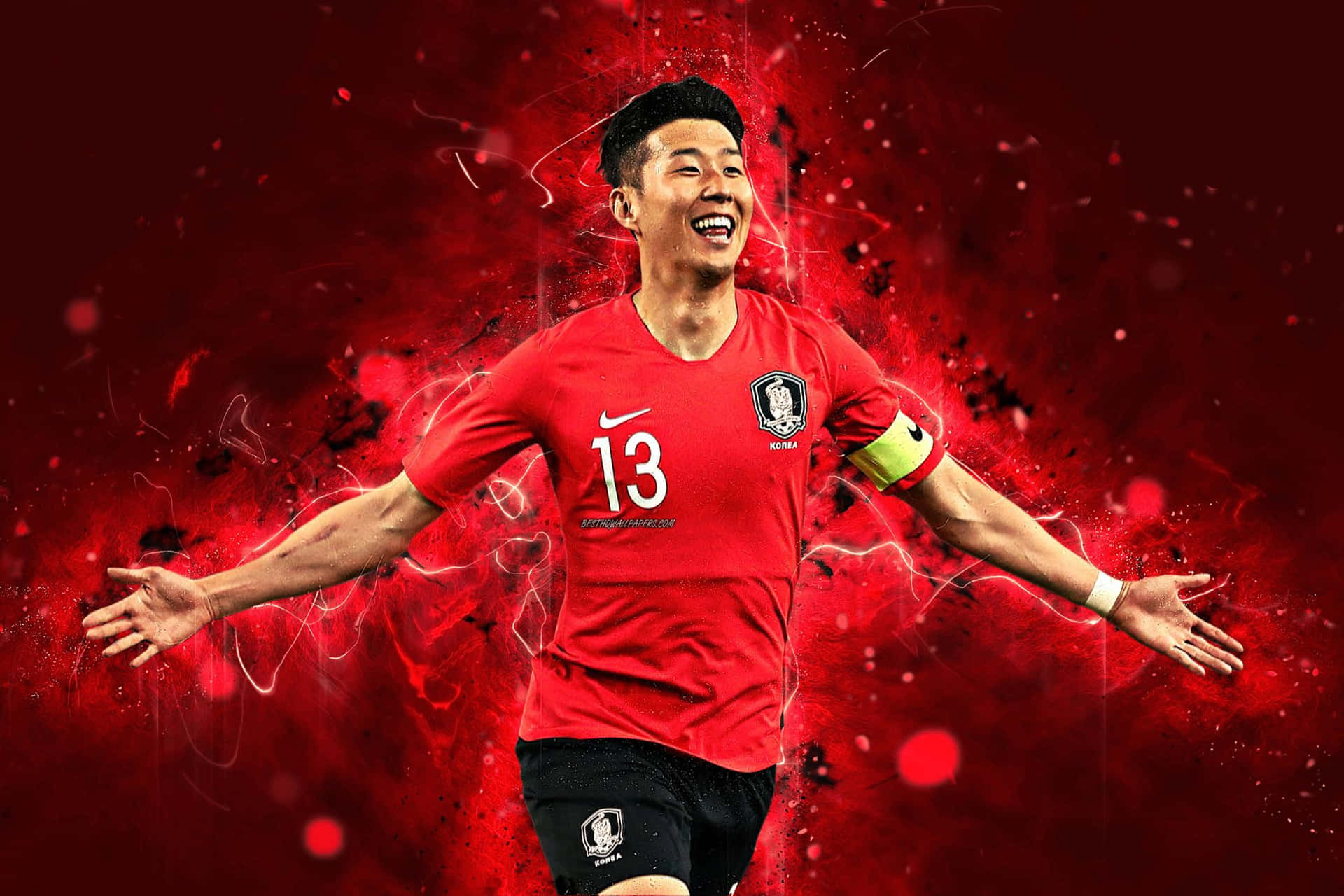 Soccer Player Celebration Red Background