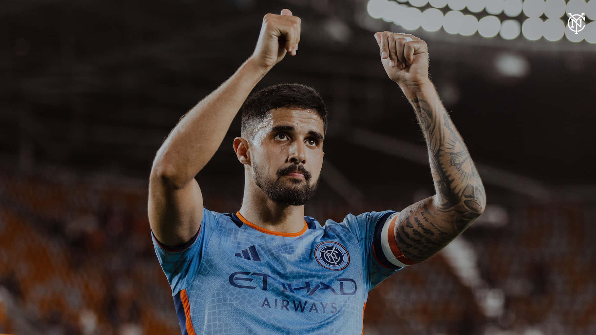 Soccer Player Celebration Victory Gesture Background