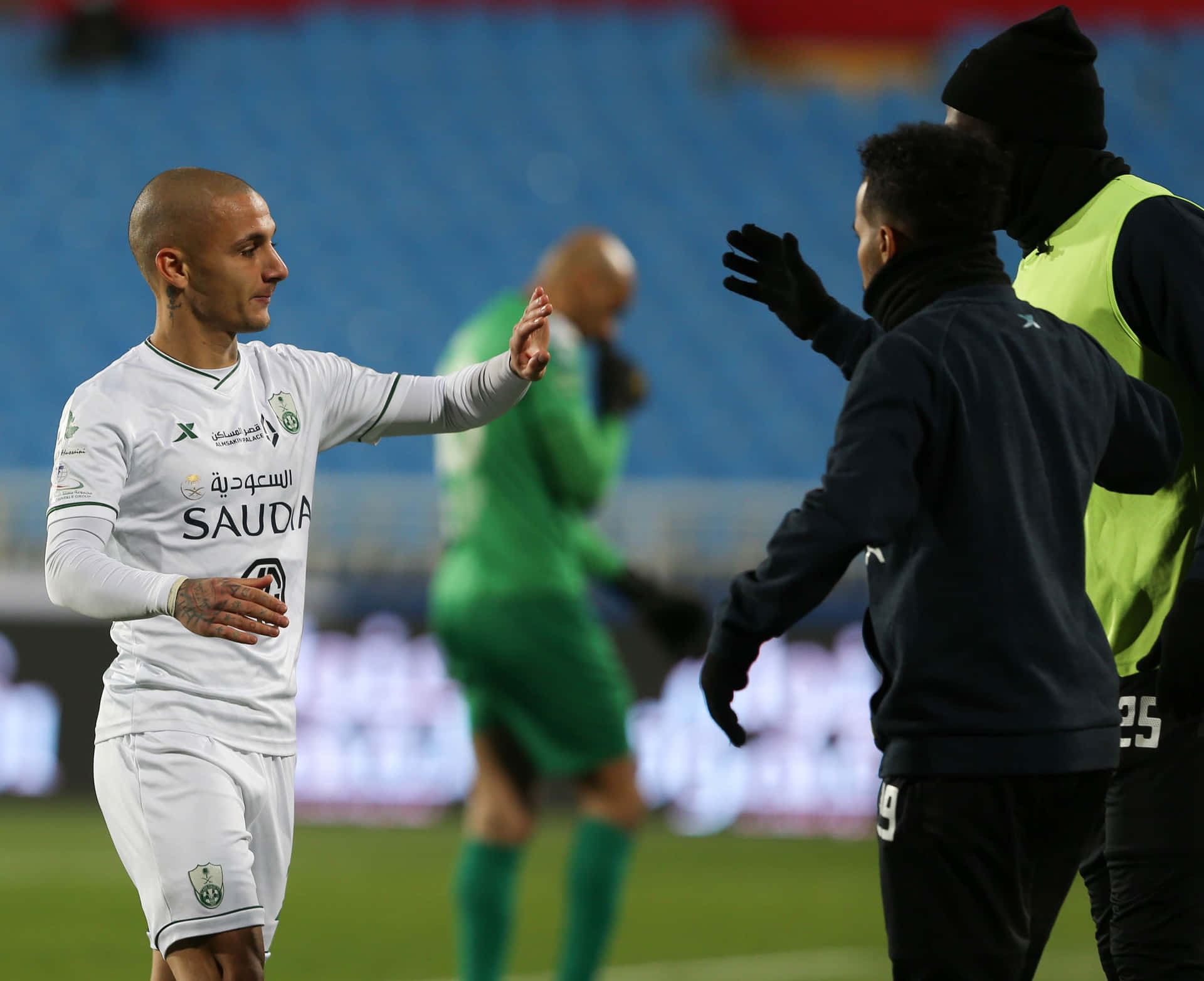 Soccer Player Celebrationwith Team Mate Background