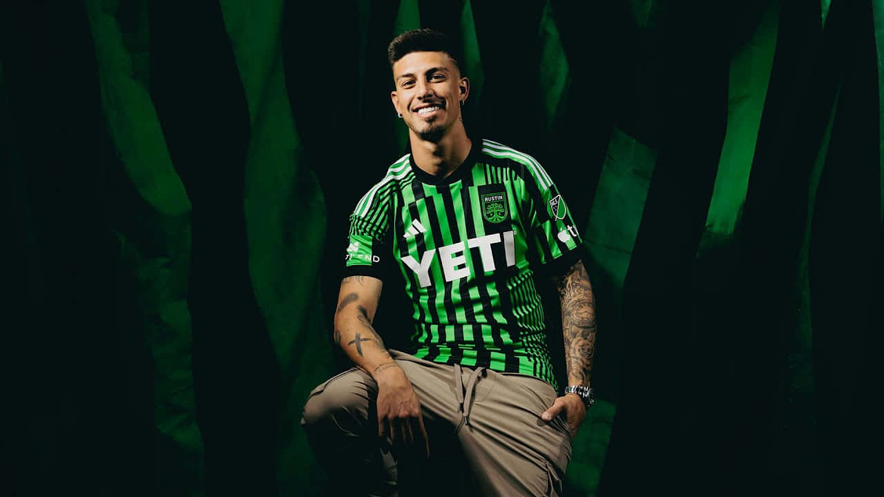 Soccer Player Green Striped Kit Background