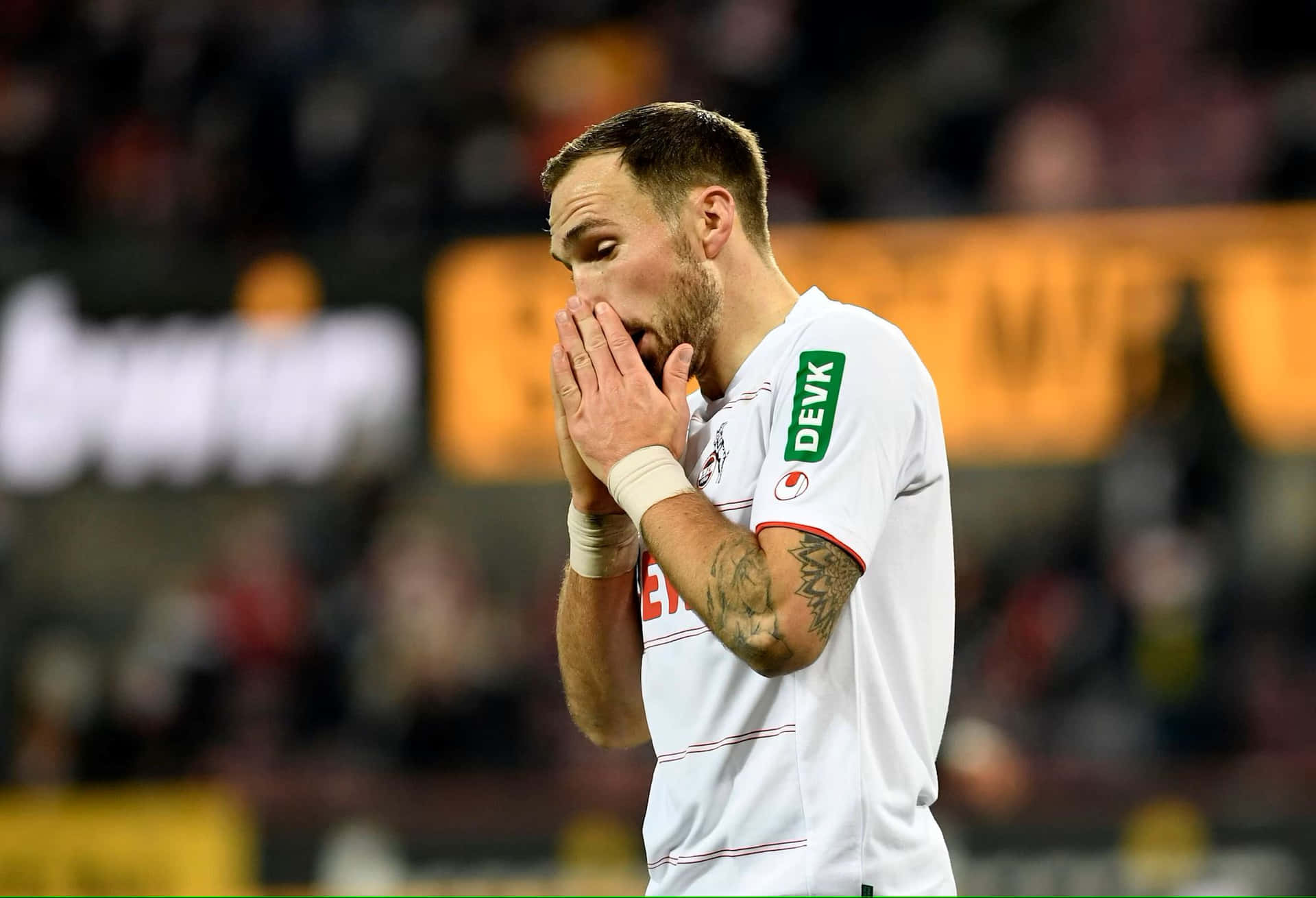 Soccer Player Reaction After Match Background