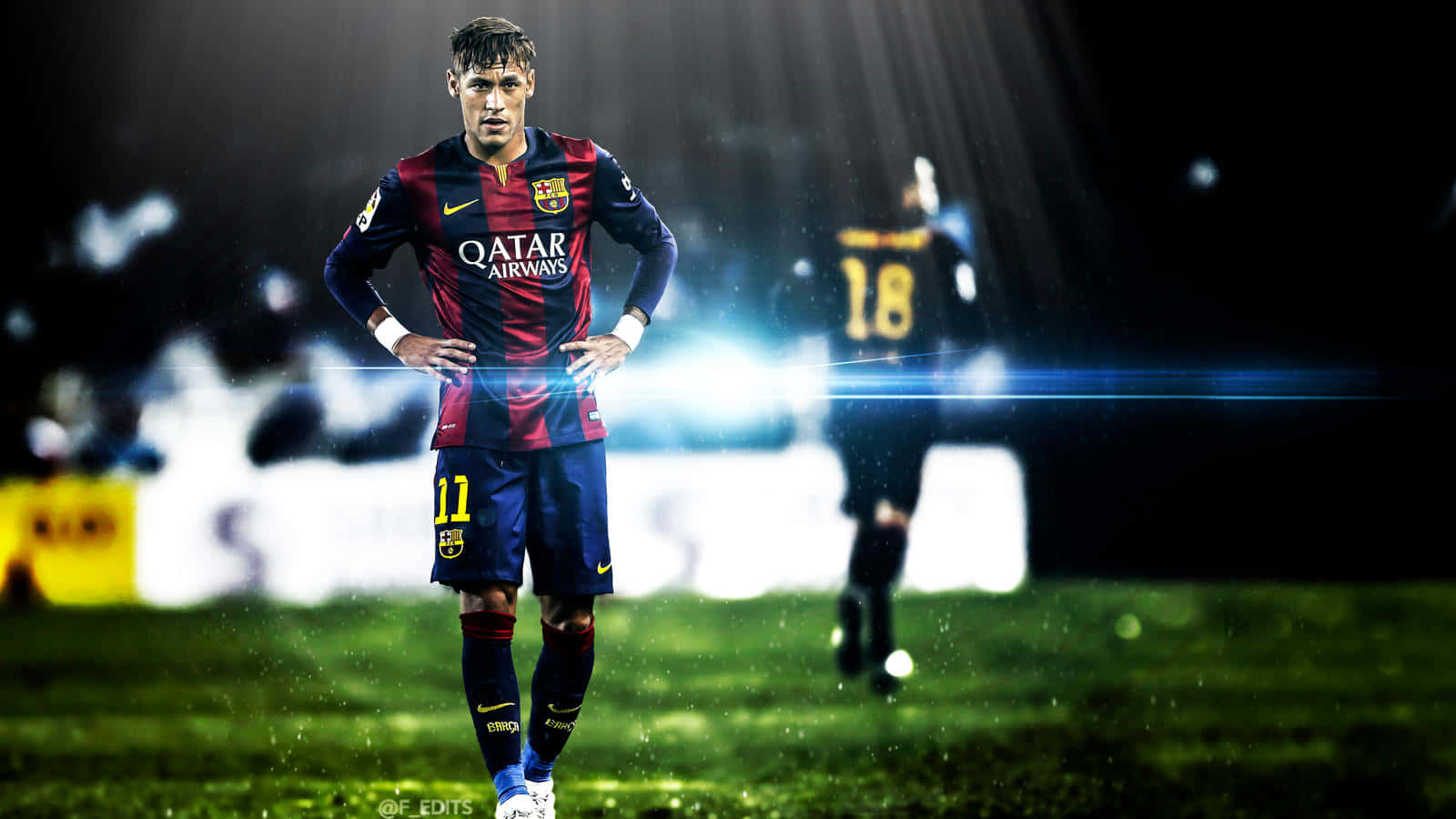 Soccer_ Player_ Spotlight_on_ Field Background
