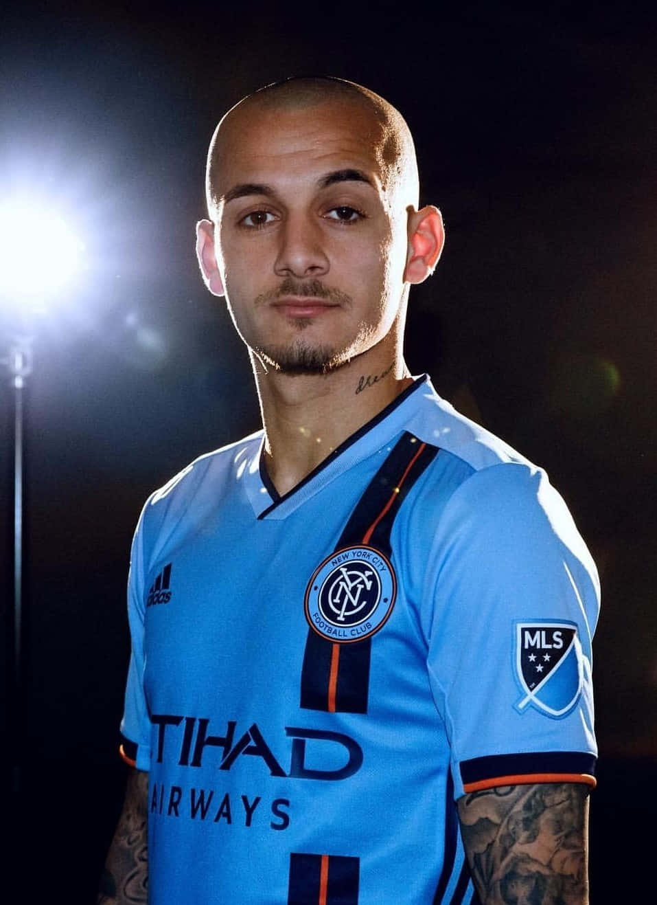 Soccer Playerin Blue Jersey Portrait Background