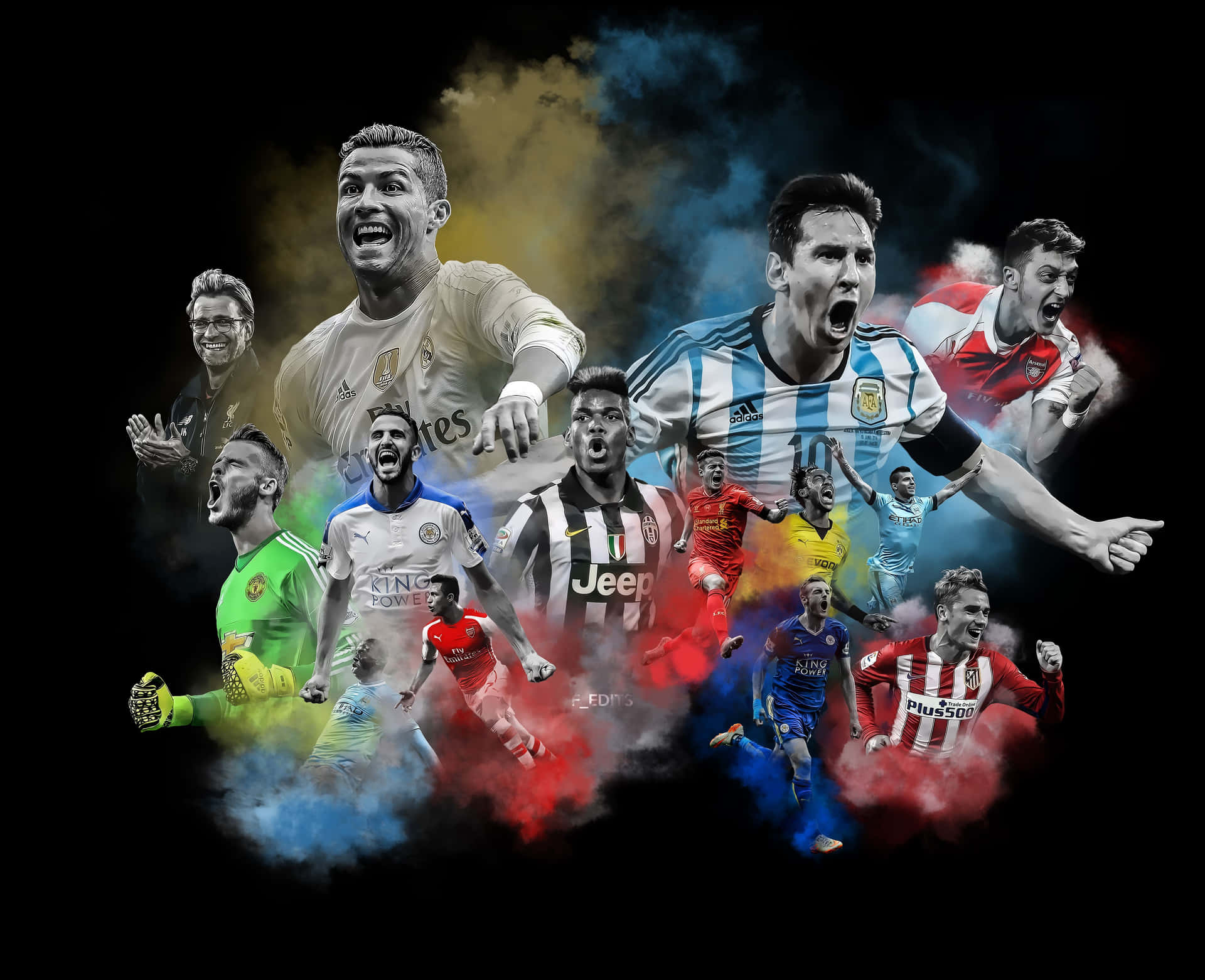 Soccer Players In Smoke On A Black Background Background