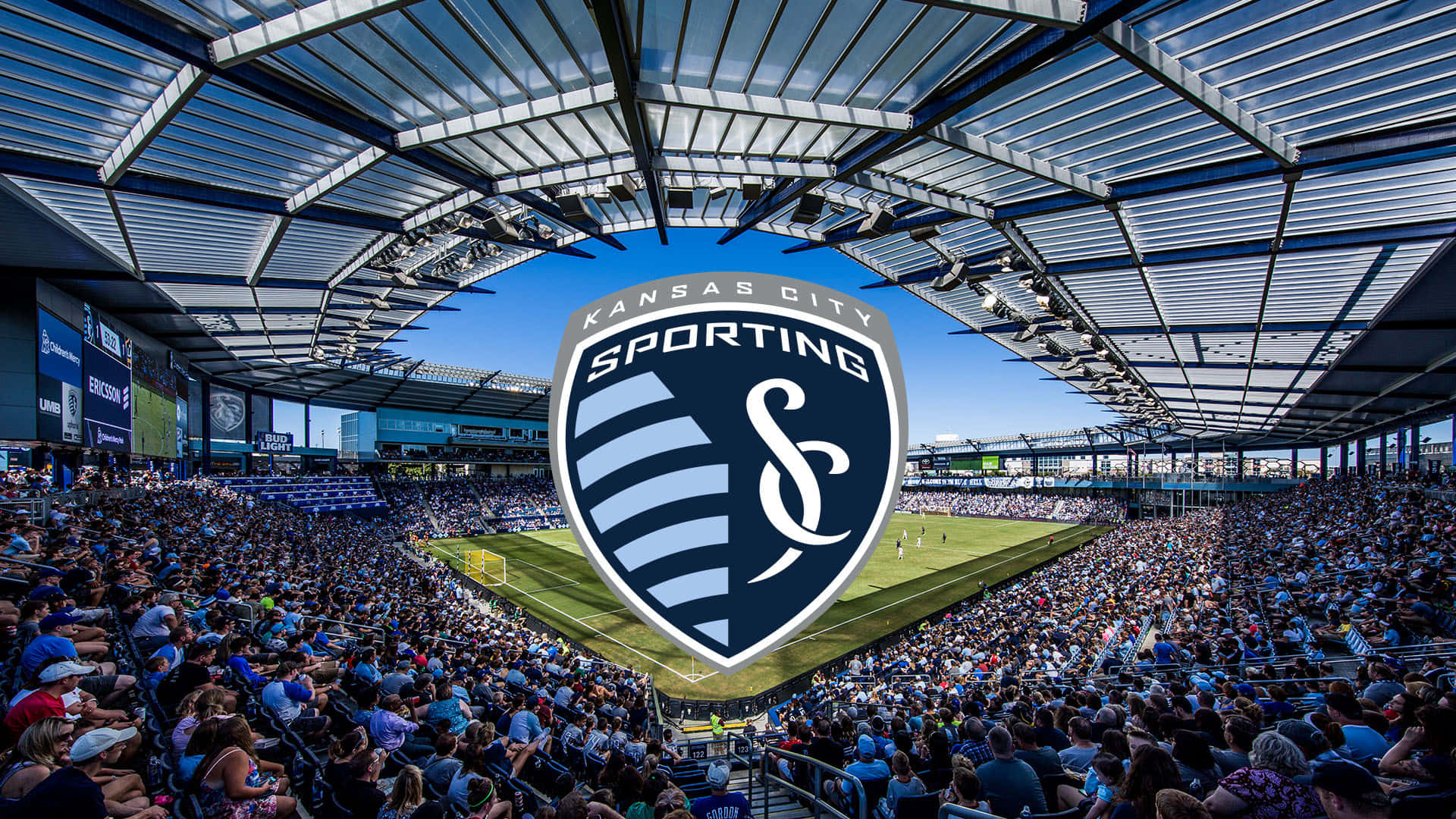 Soccer Stadium With Sporting Kansas City Logo Background