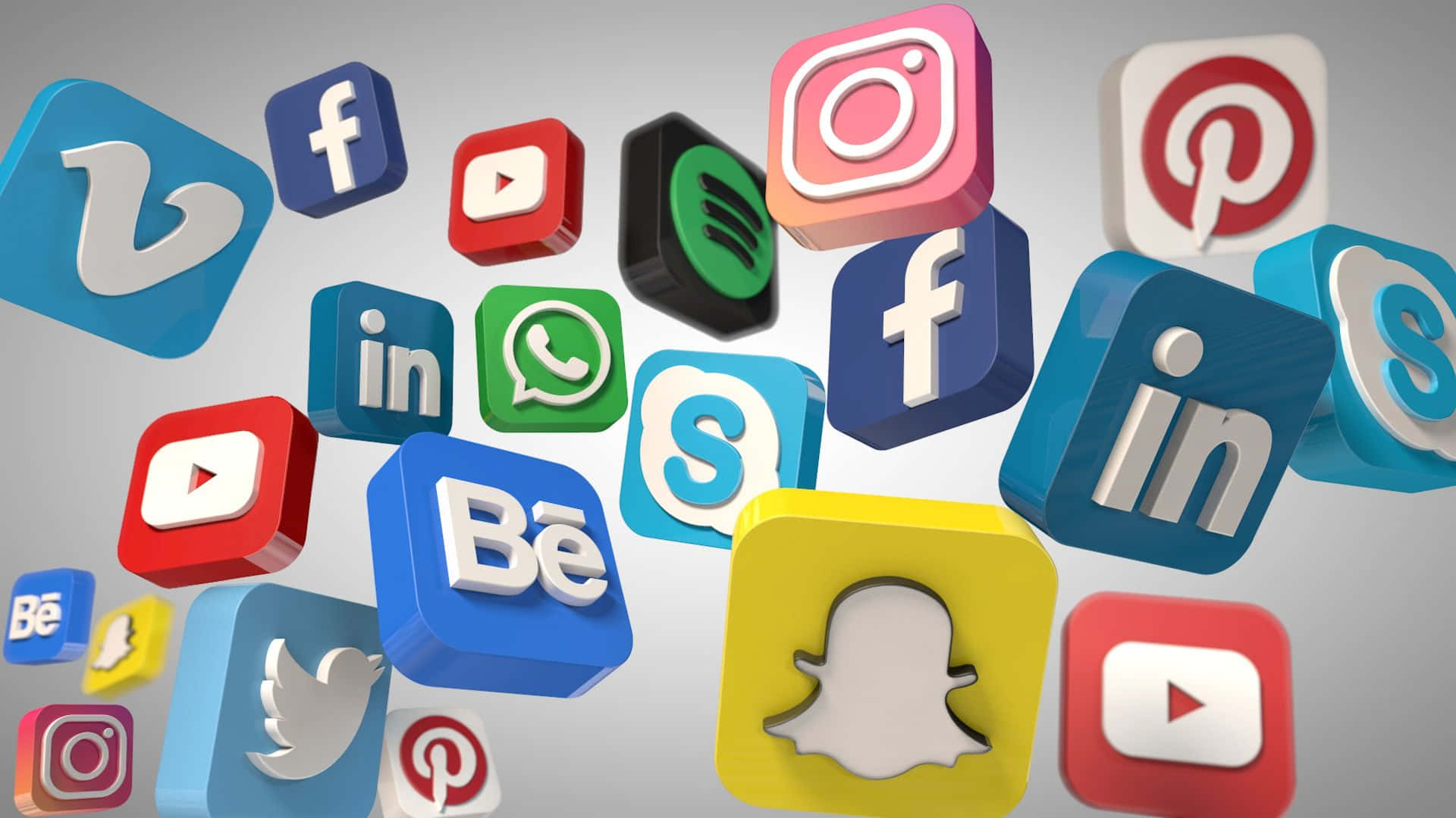 Social Media Icons Flying In The Air Background