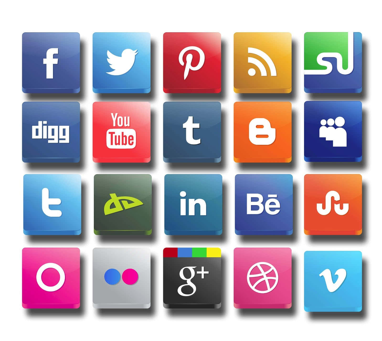 Social Media Icons In Various Colors Background