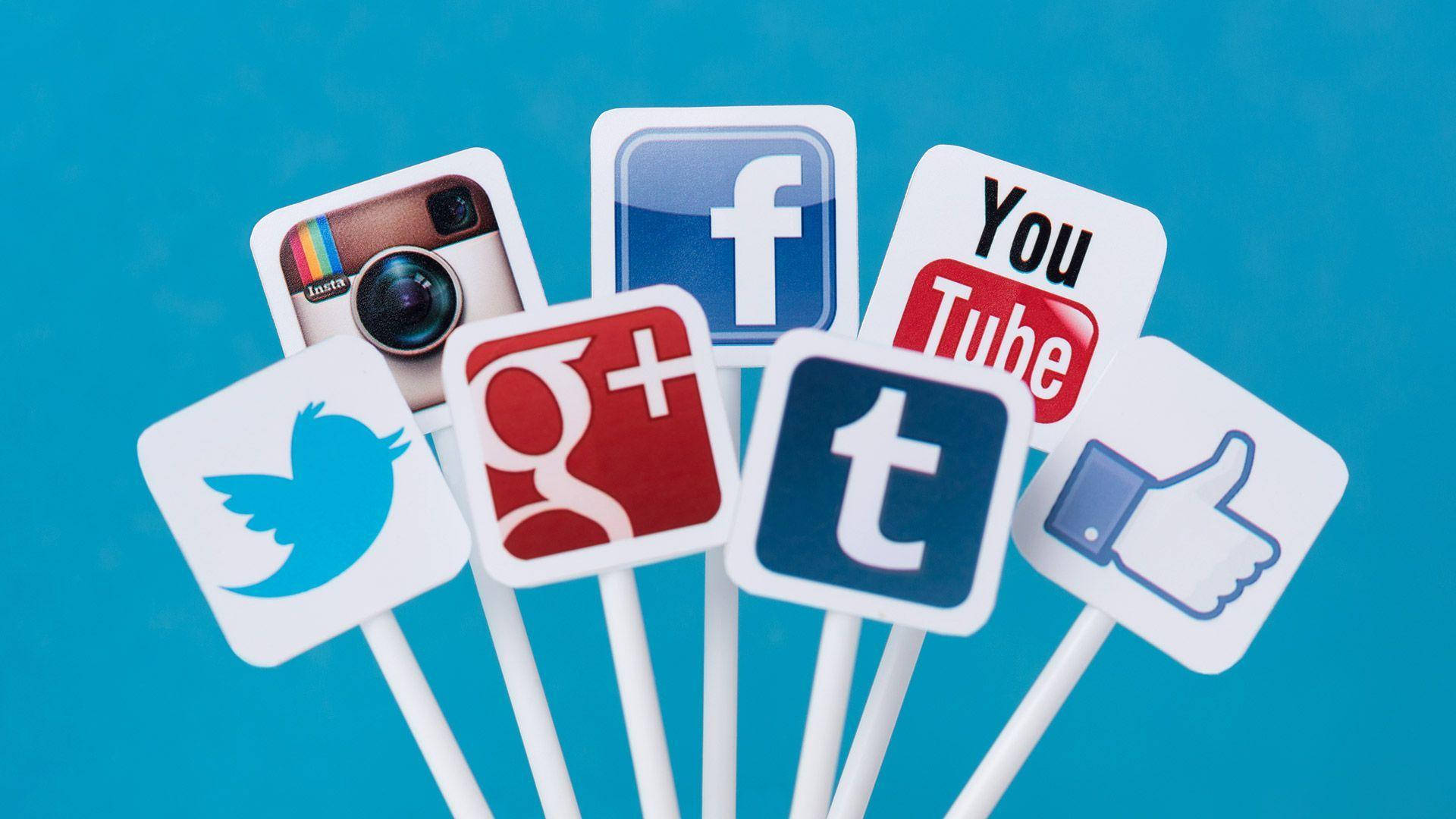 Social Media Icons On Stick Background